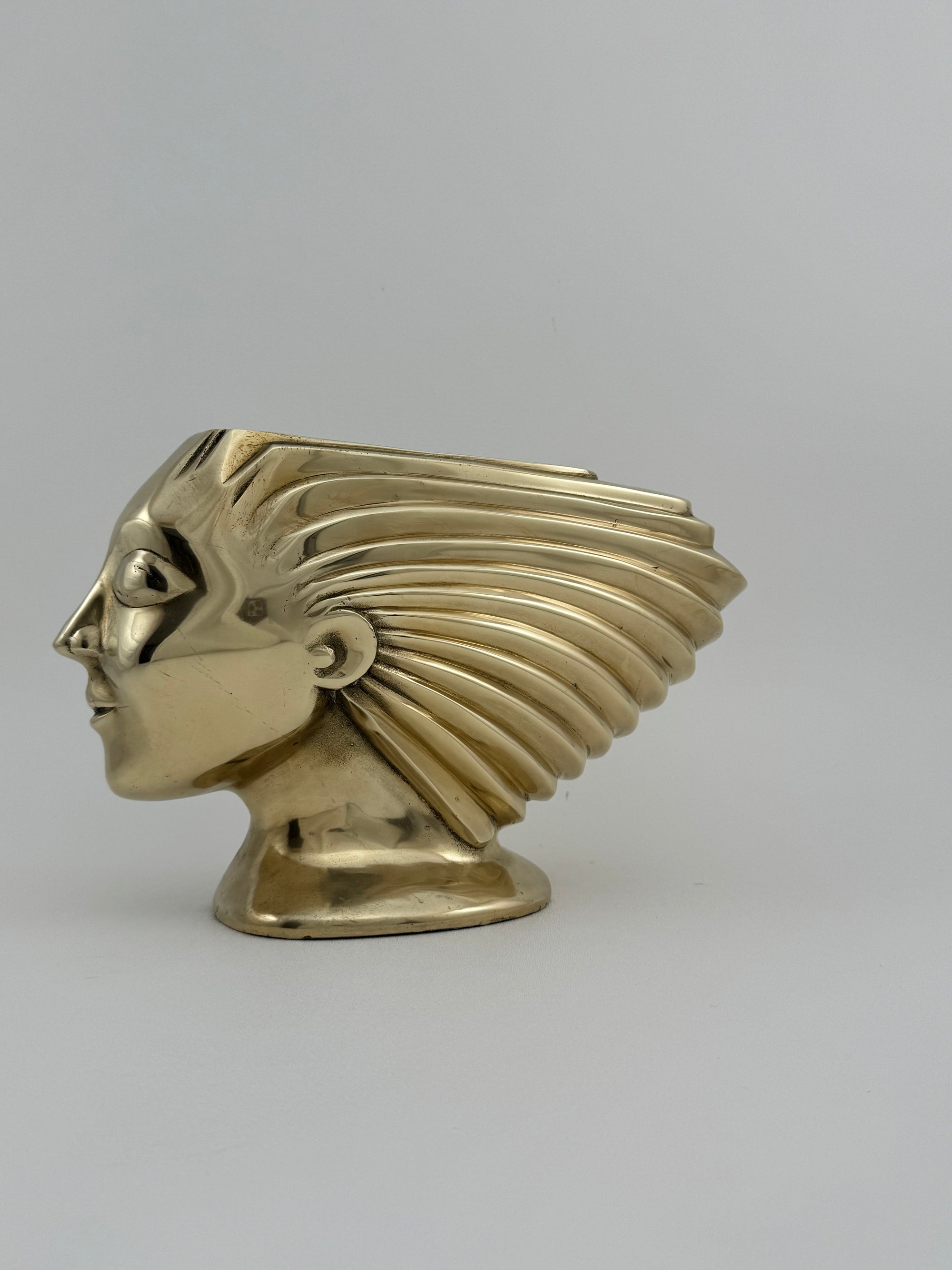Rare Vintage Dolbi Cashier Brass Woman Head Sculpture – Flowing Hair Bust, 10 lbs