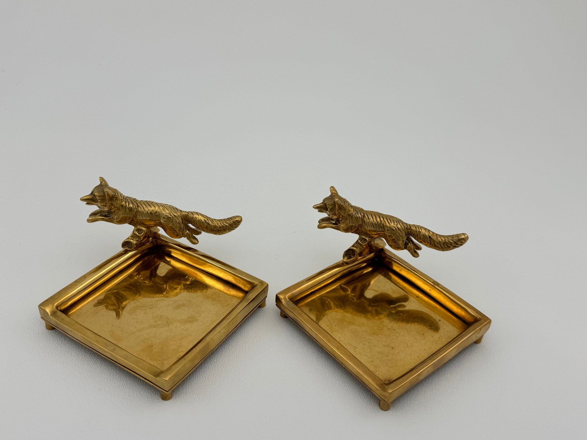 Vintage Brass Fox Trinket Dish-A Pair
