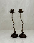 Vintage Brass Single Flower Stem Candle Holders - A Pair