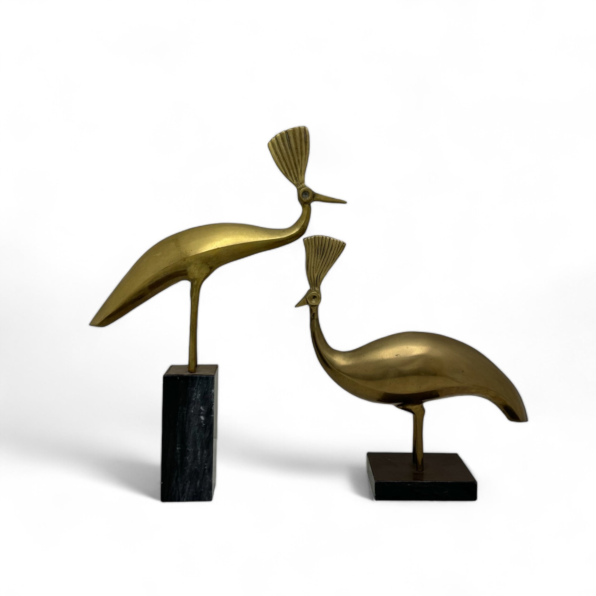 Vintage Brass Peacocks on Marble Bases- A Pair by Rosenthal Netter