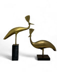 Vintage Brass Peacocks on Marble Bases- A Pair by Rosenthal Netter