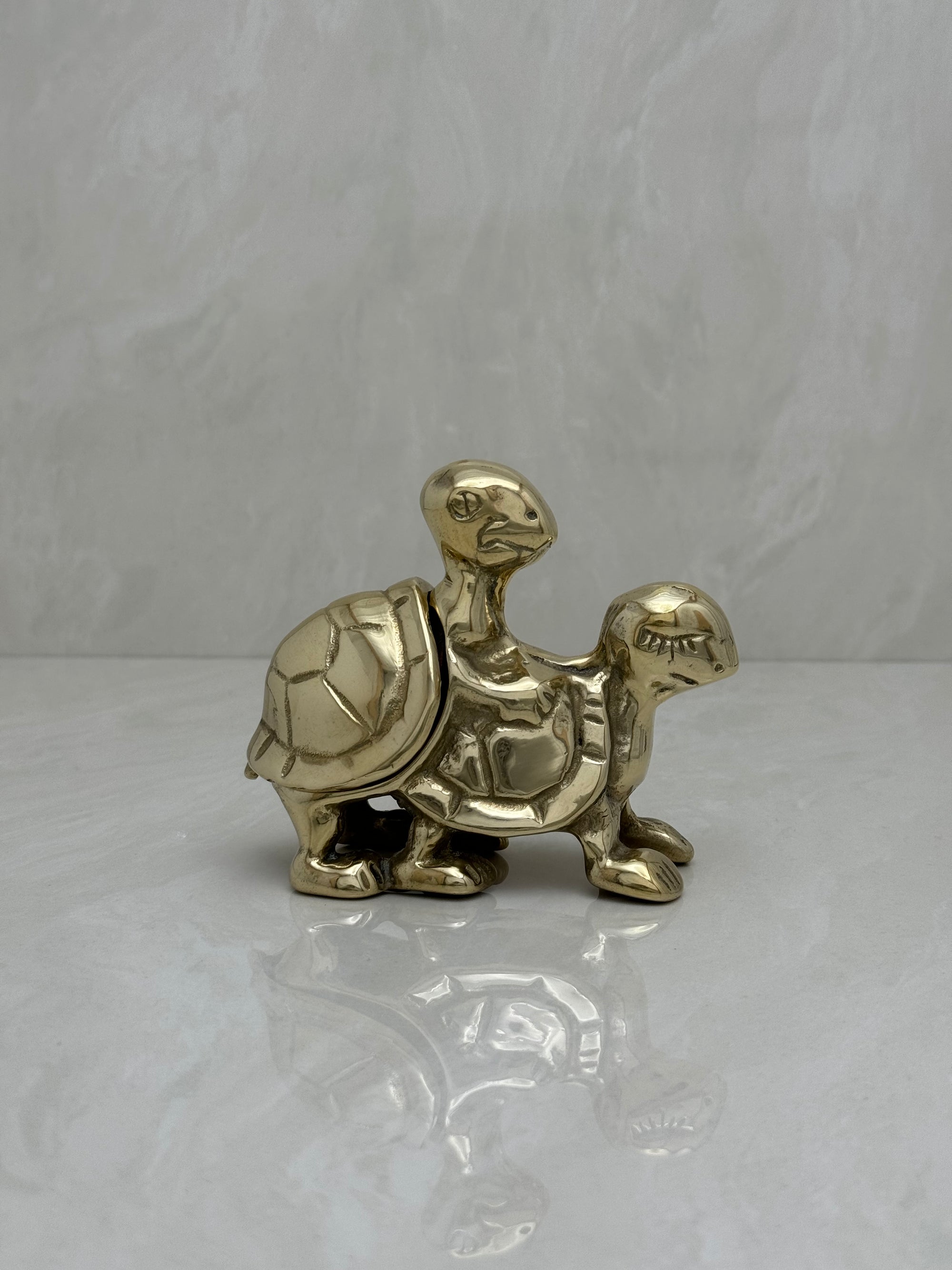 Vintage Small Brass Mating Turtles Ashtray