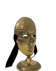Vintage Brass Face Mask Sculpture on Stand | Mid-Century Modern Surreal Art Decor