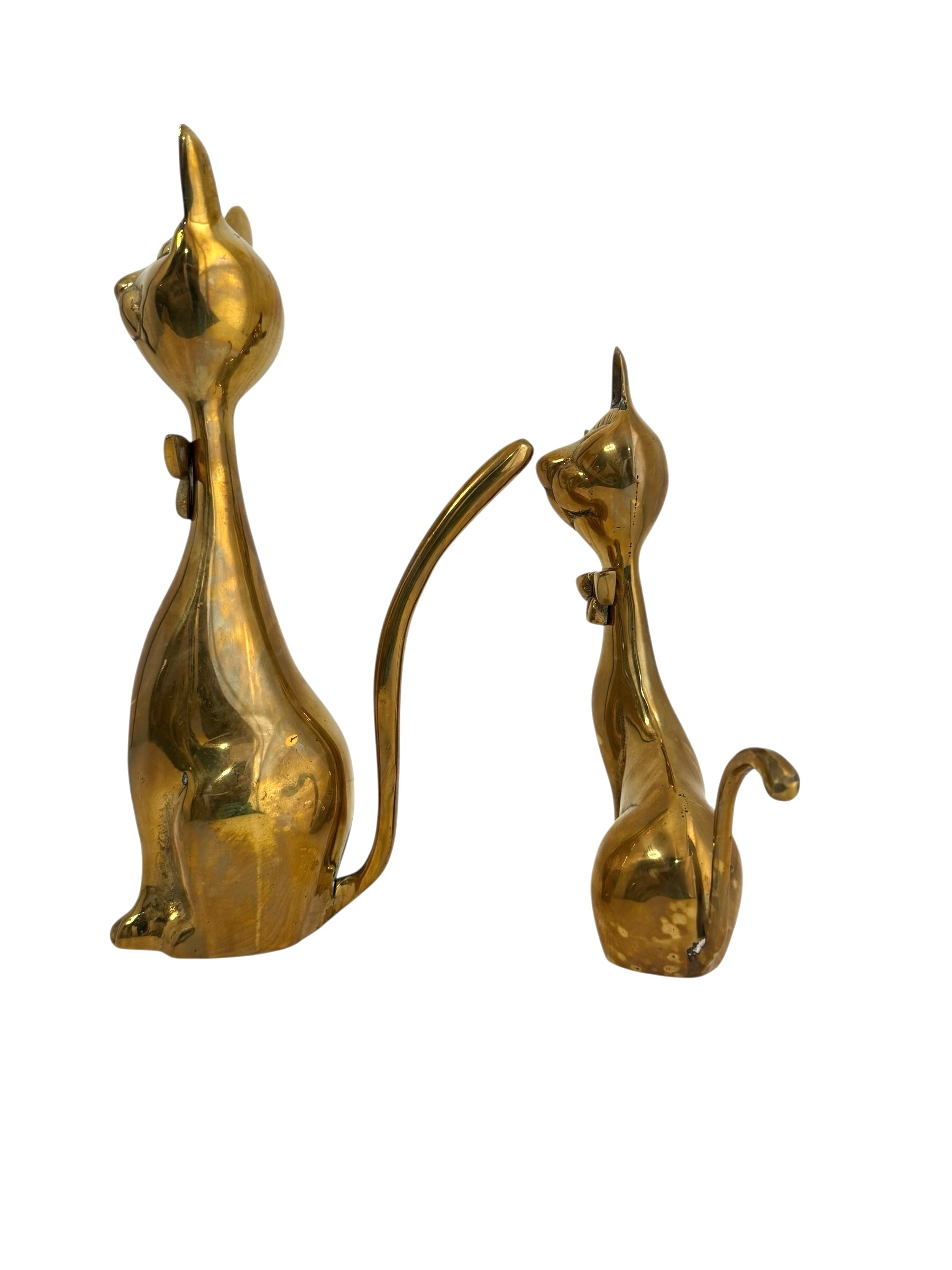 Mid-Century Modern Brass Cat Figurine Pair with Bow Ties – Vintage Whimsical Feline Décor