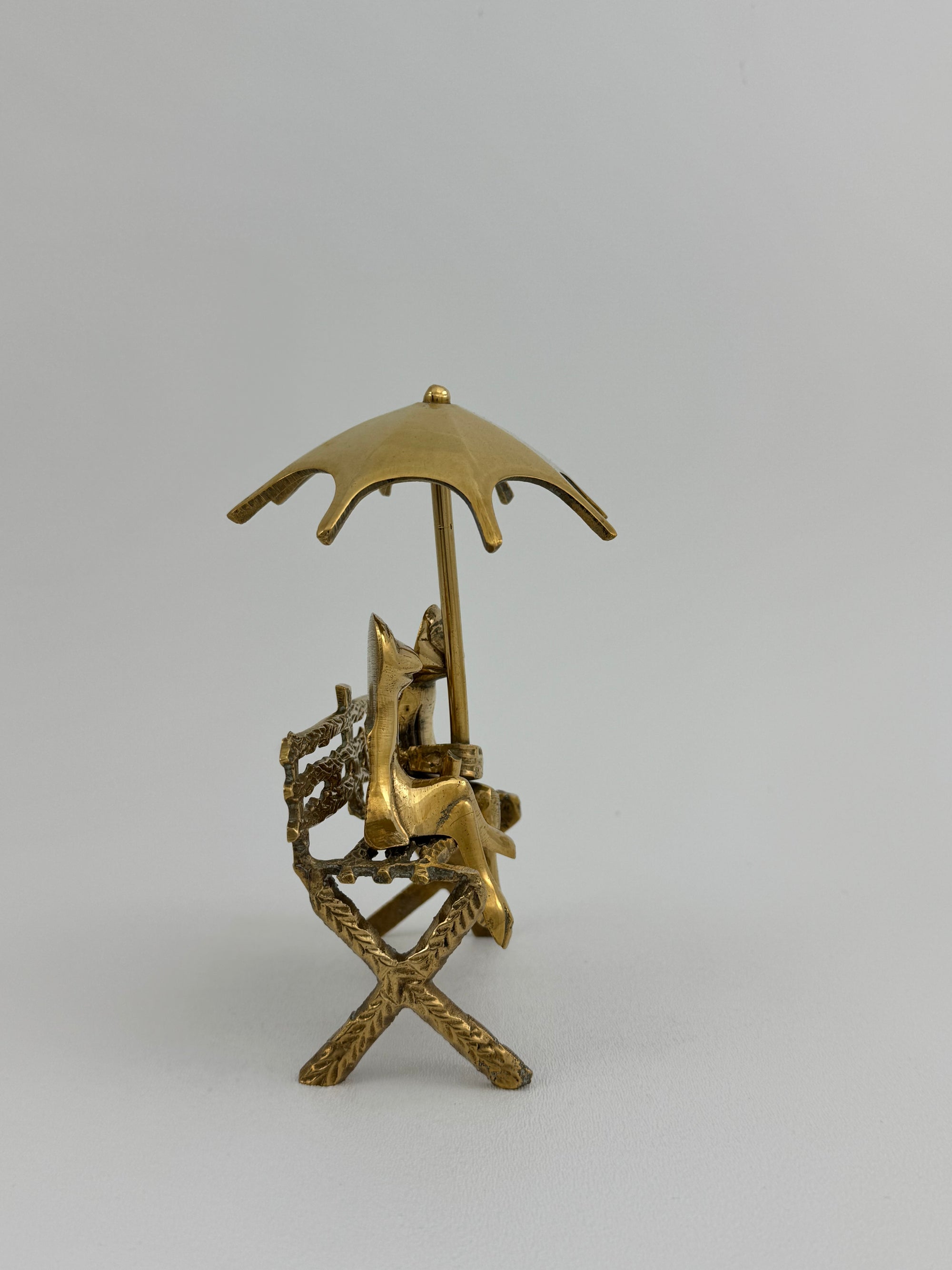Vintage Brass Charming Frog Couple on Bench Under Umbrella