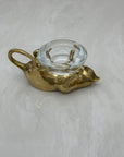 Vintage Brass Cat With Glass Candleholder