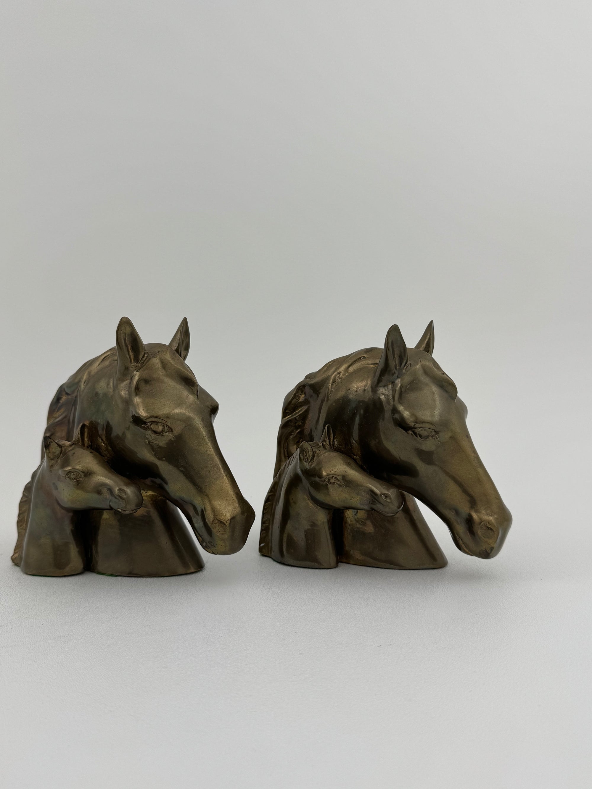 Vintage Brass Horse Head Mother and Foal Bookends-A Pair