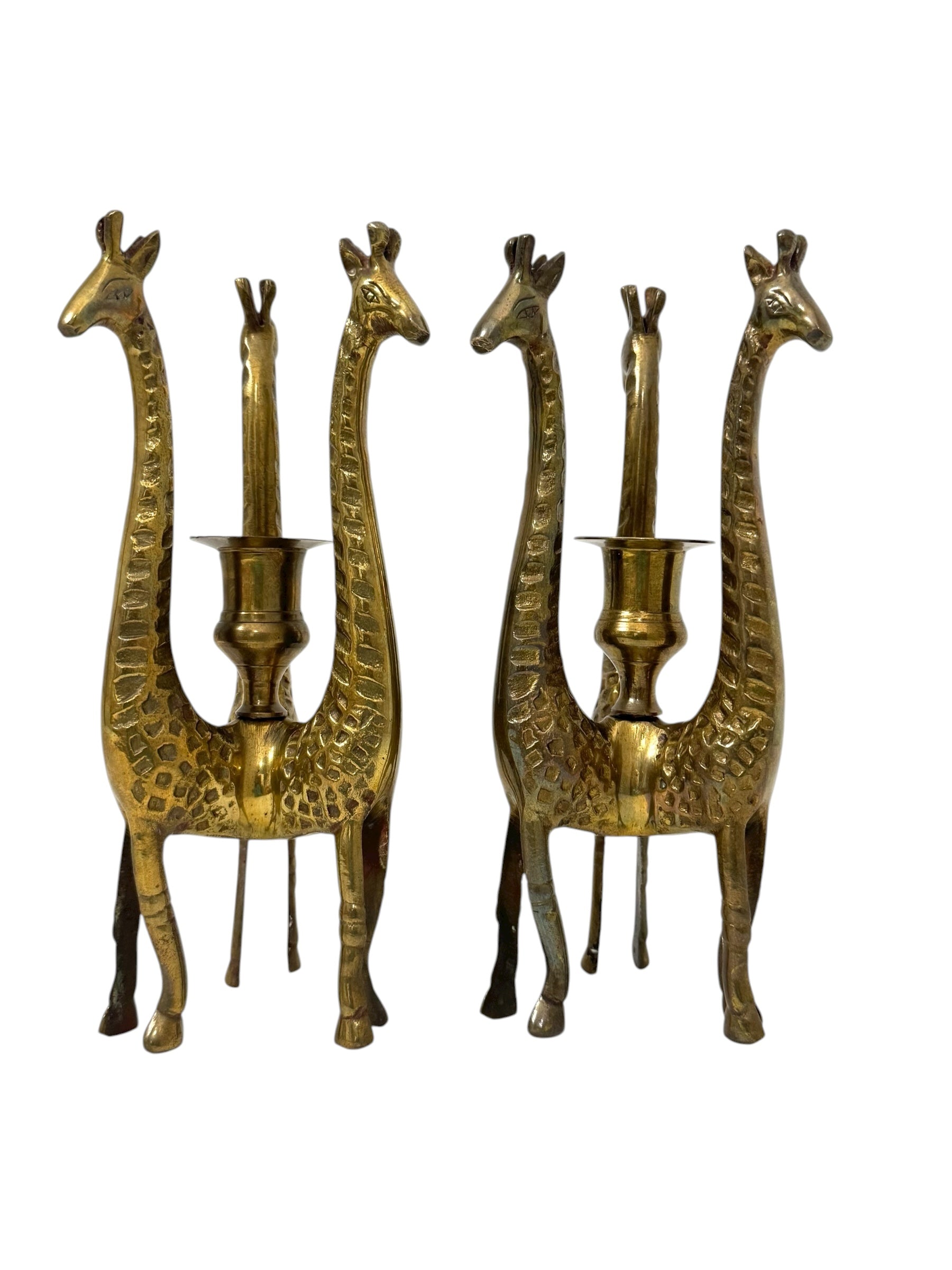 Vintage Brass Giraffe Candle Holders | Mid-Century Modern Safari Glam Pair
