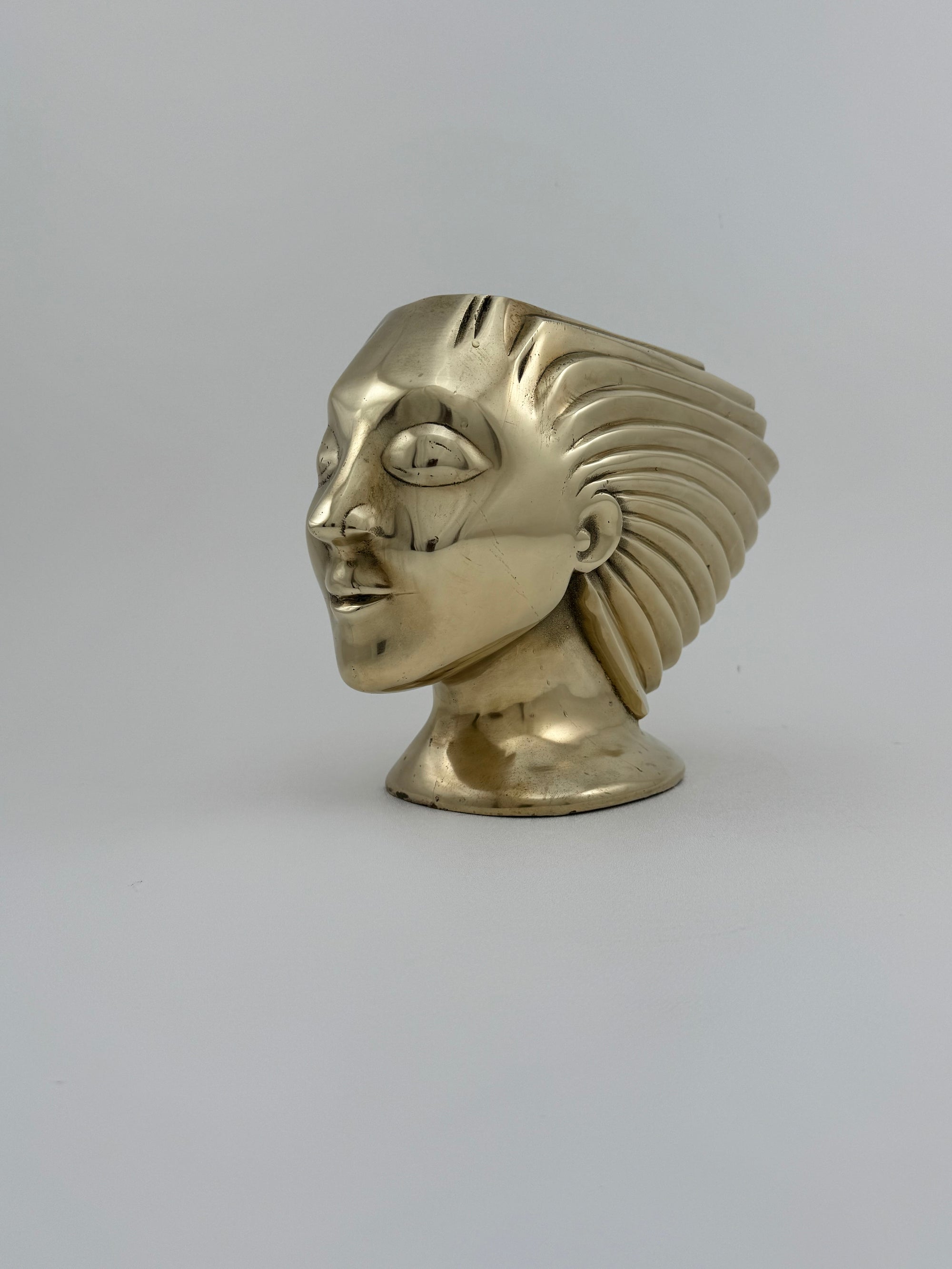 Rare Vintage Dolbi Cashier Brass Woman Head Sculpture – Flowing Hair Bust, 10 lbs