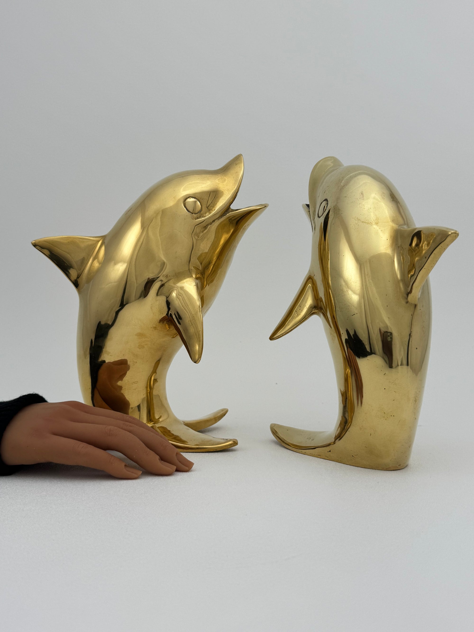 Vintage Solid Brass Dolphins – 10” Coastal Wishing Vessels/Coin Banks-A Pair