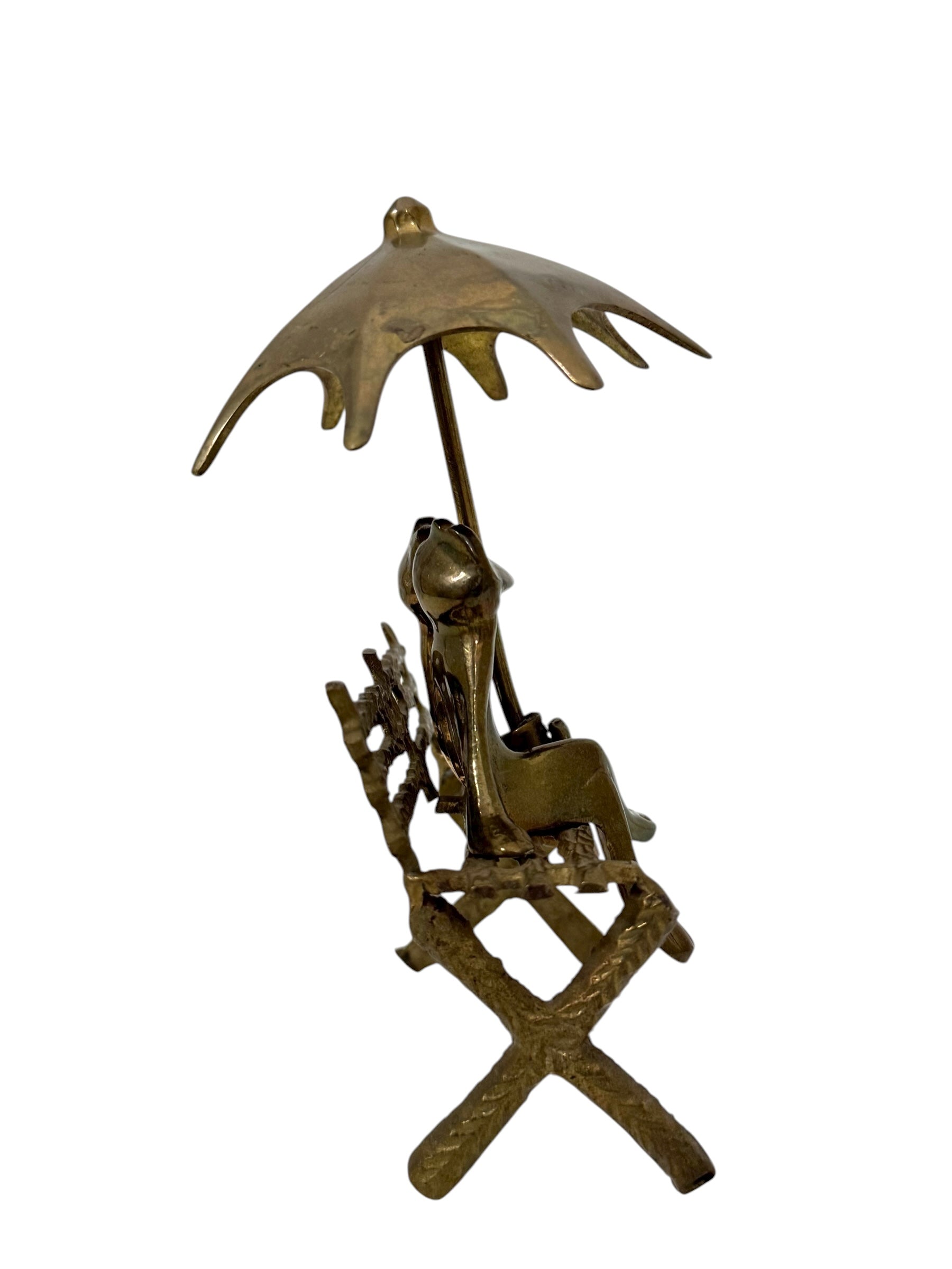 Vintage Brass Frog Couple Under Umbrella | Mid-Century Whimsical Figurine