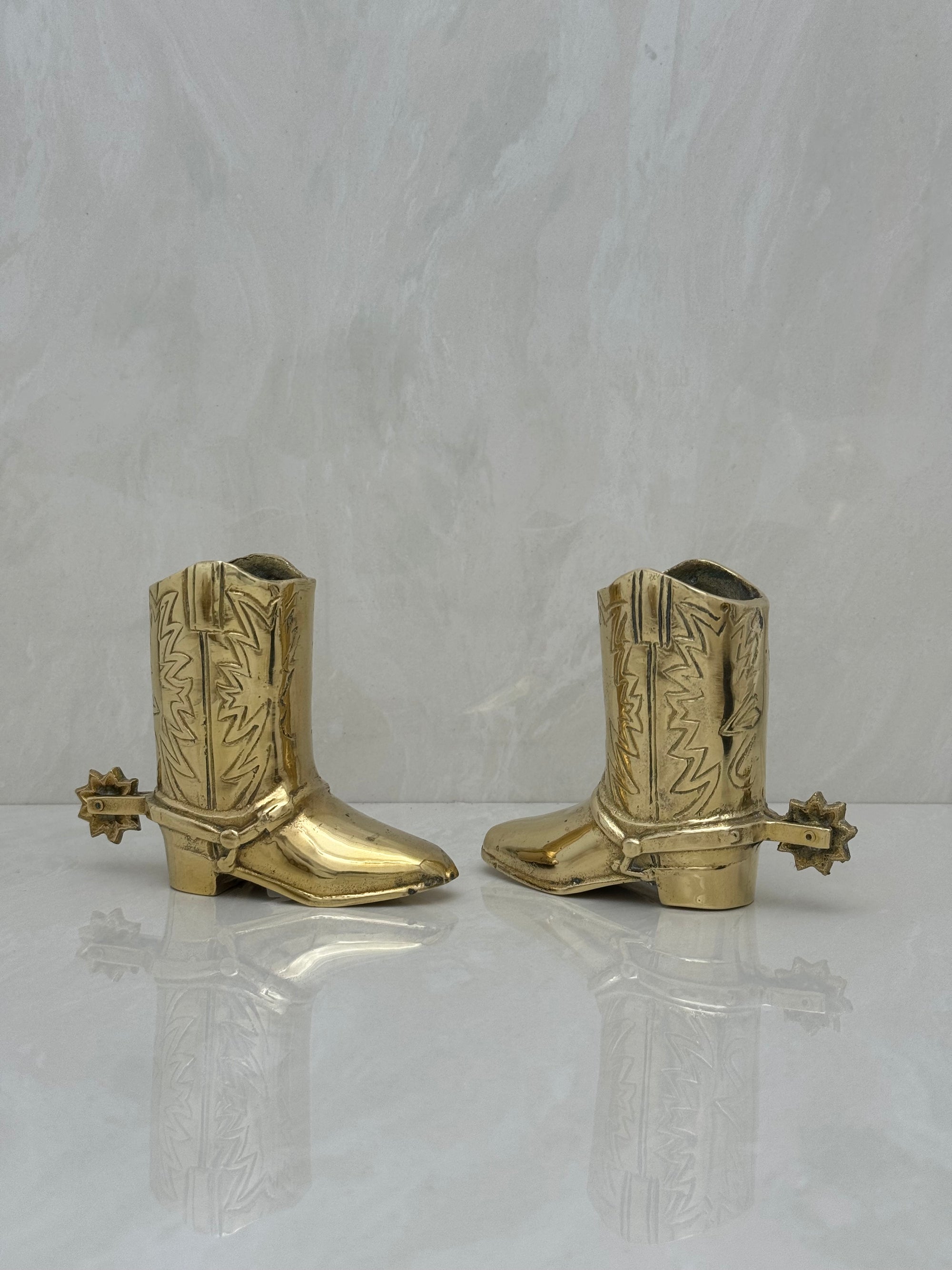 Small Vintage Brass Cowboy Boot Vases-A Pair