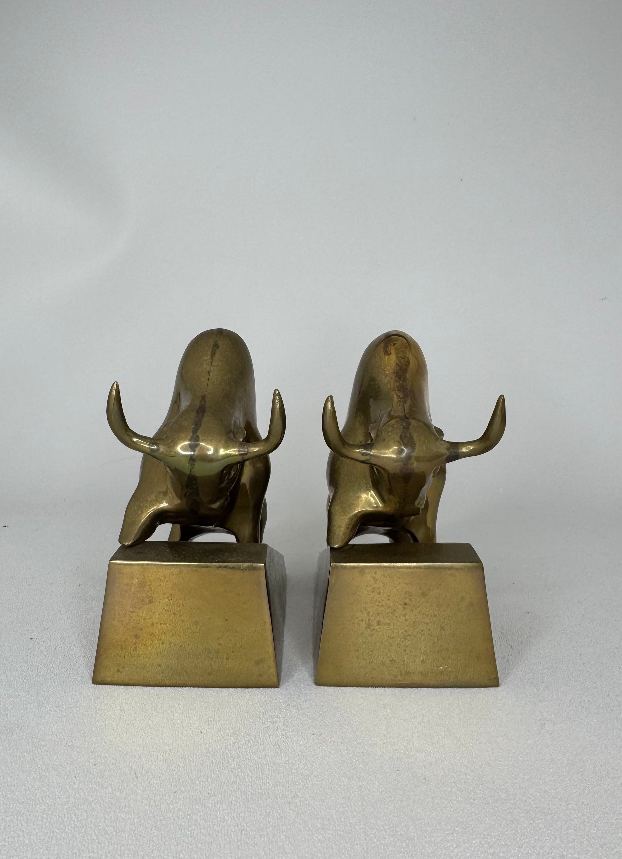 Vintage Brass Charging Bulls-A Pair