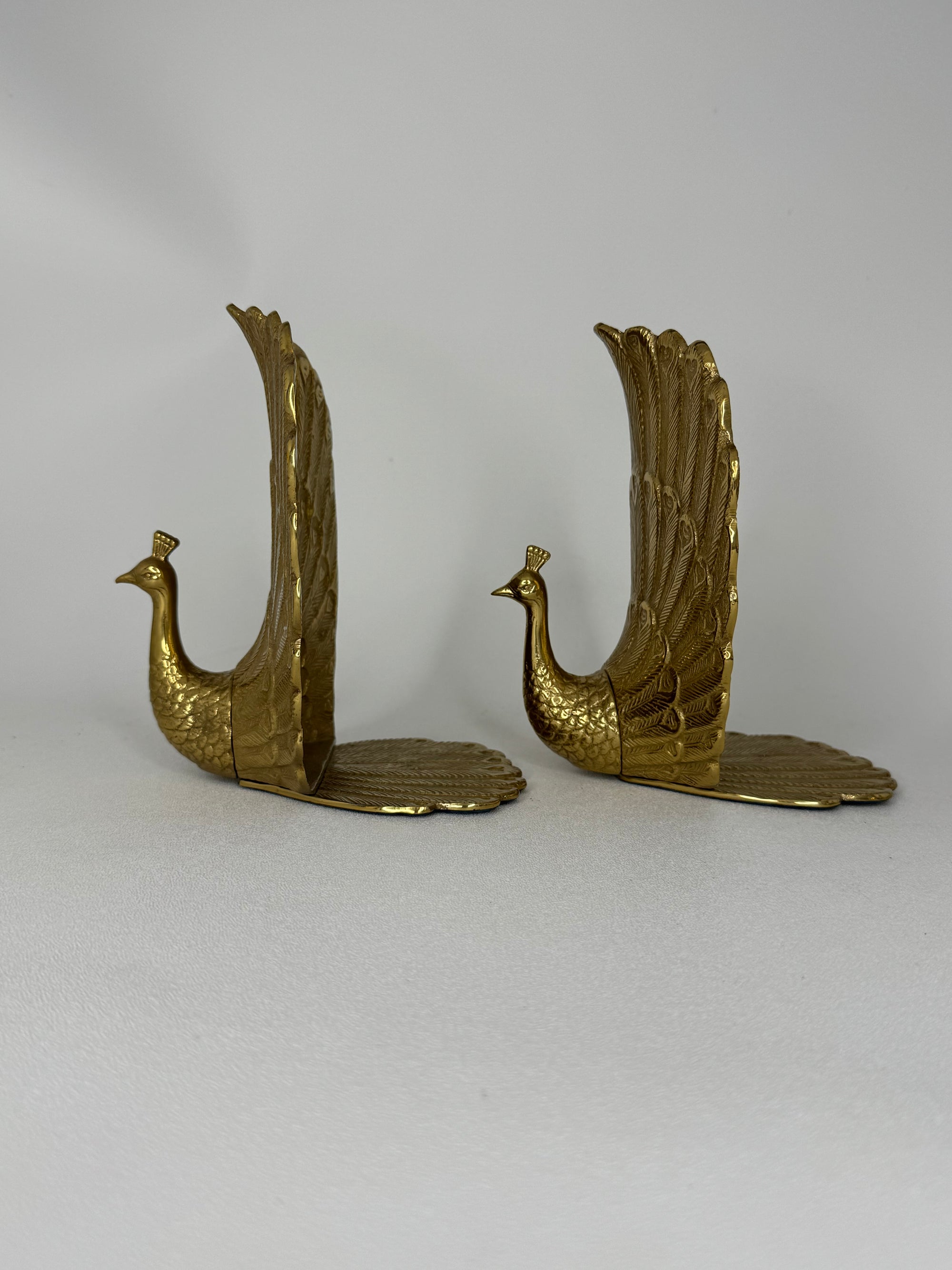 Vintage Brass Peacock Bookends – Regal Fan Tail Pair
