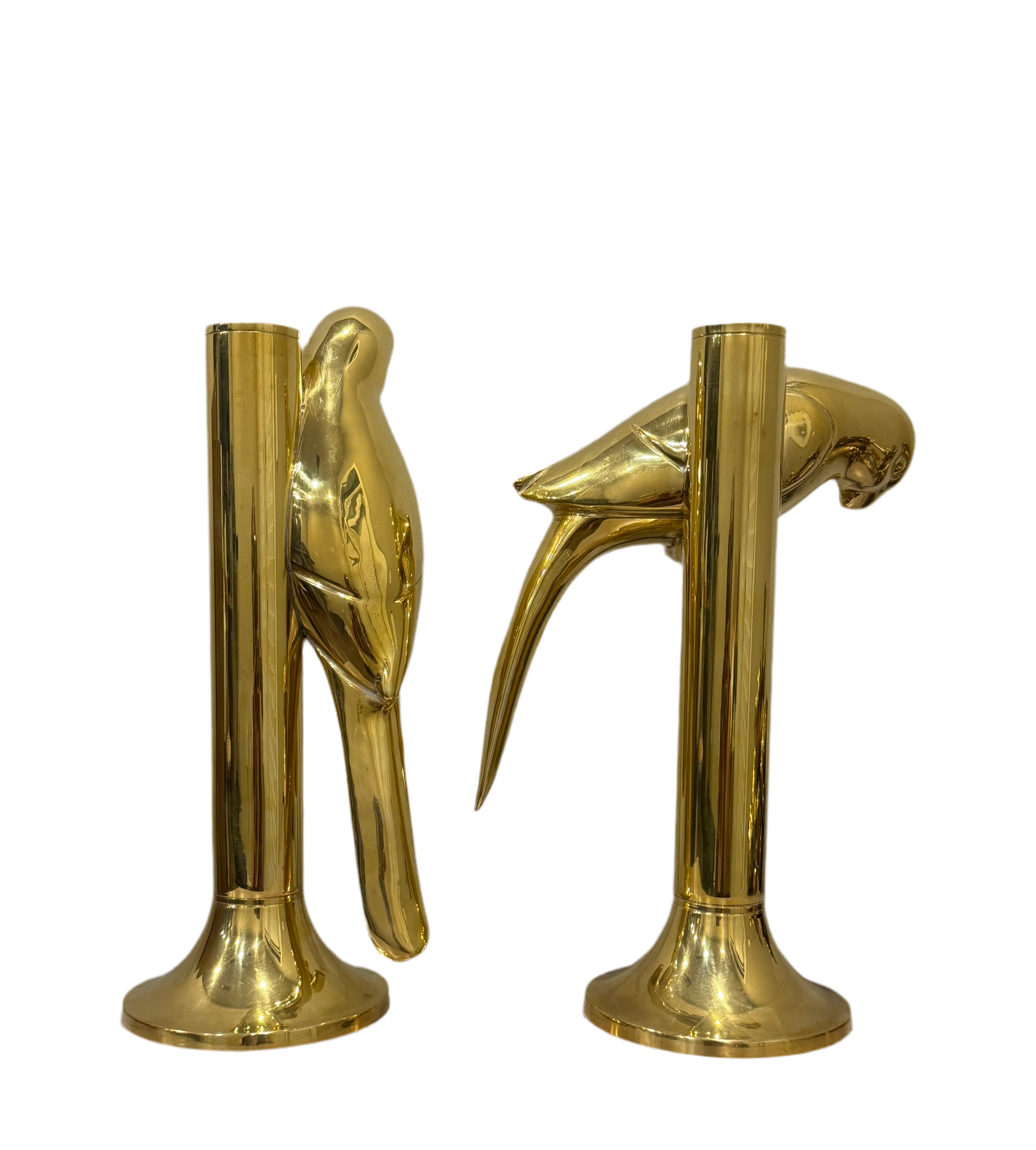 Oversized Hollywood Regency Brass Parrot Candlesticks — Pair-Over 1 Foot Tall