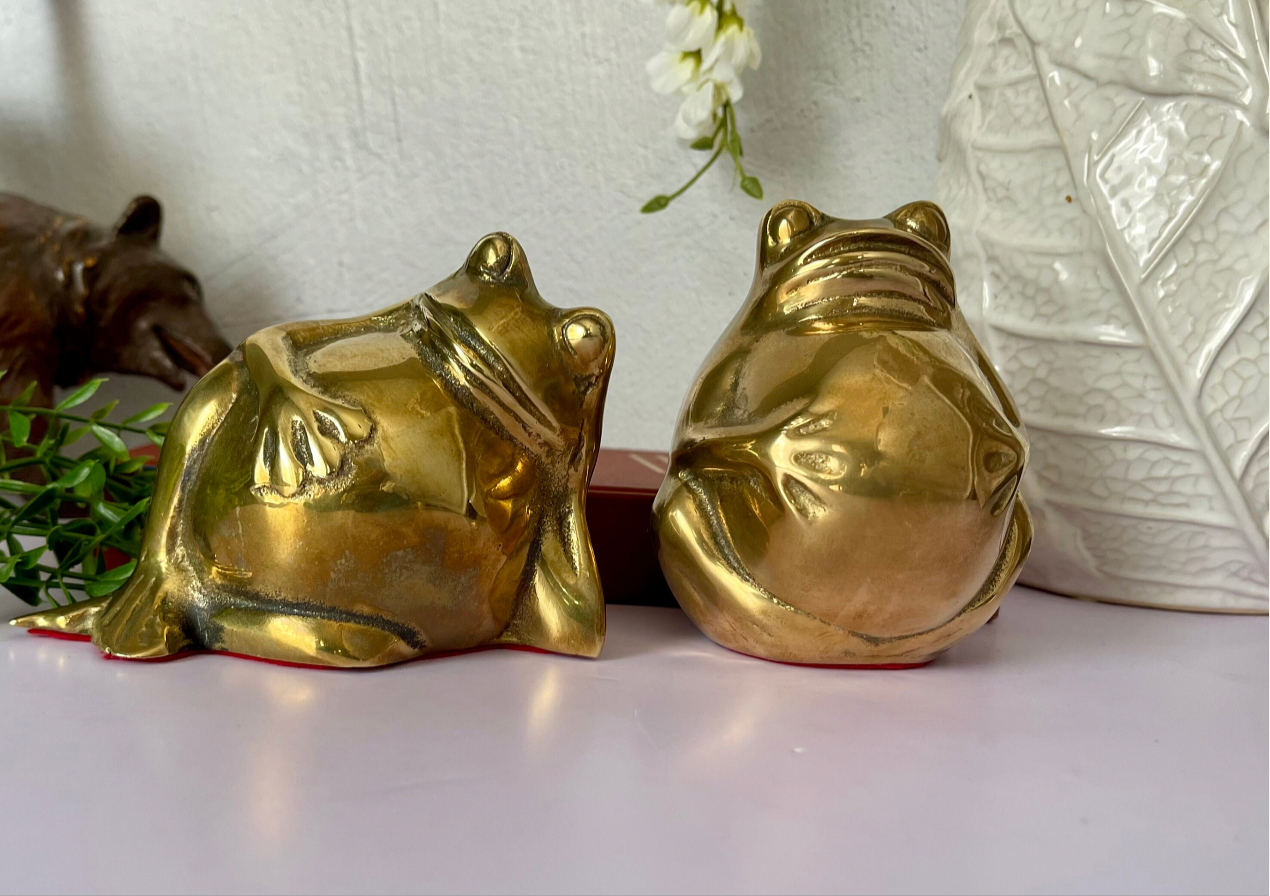 Vintage Brass Big Belly Retro Frogs- A Pair