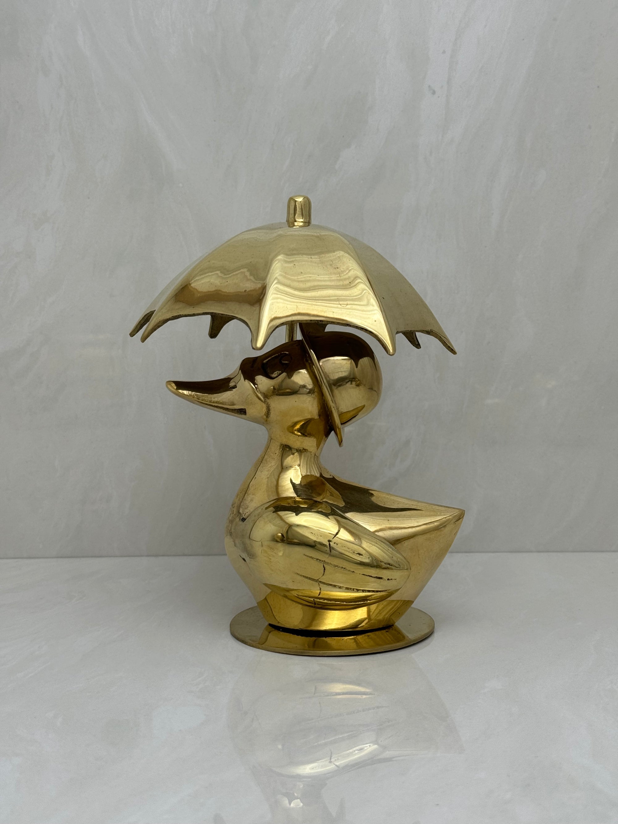 Vintage Brass Duck Under Umbrella