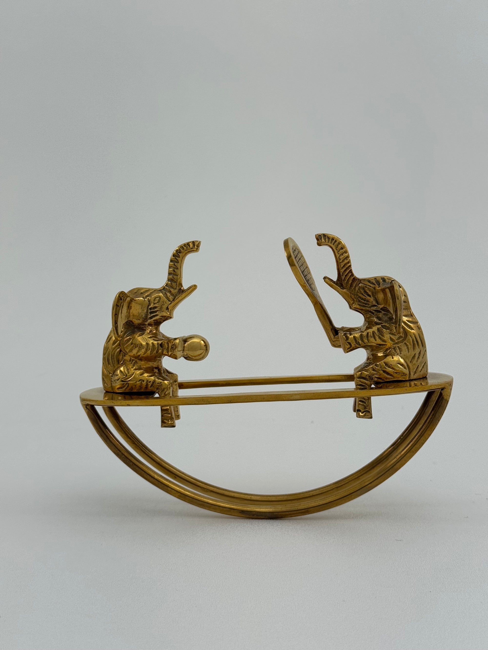 Vintage Brass Figurine of Elephants Enjoying a Tennis Match on a Teeter-Totter