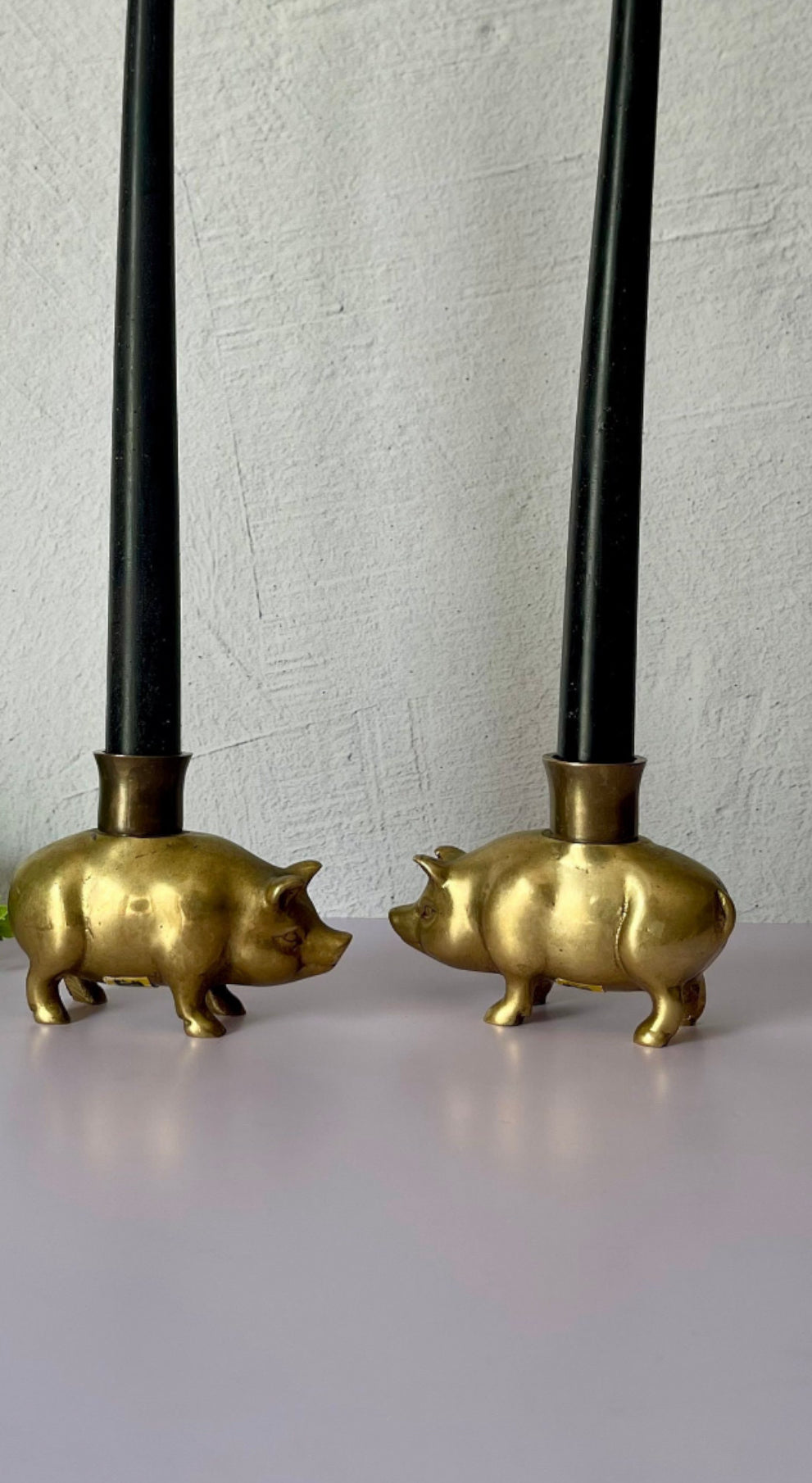 Vintage Brass Pig Candlestick Holders-A Pair by Fritz Brass