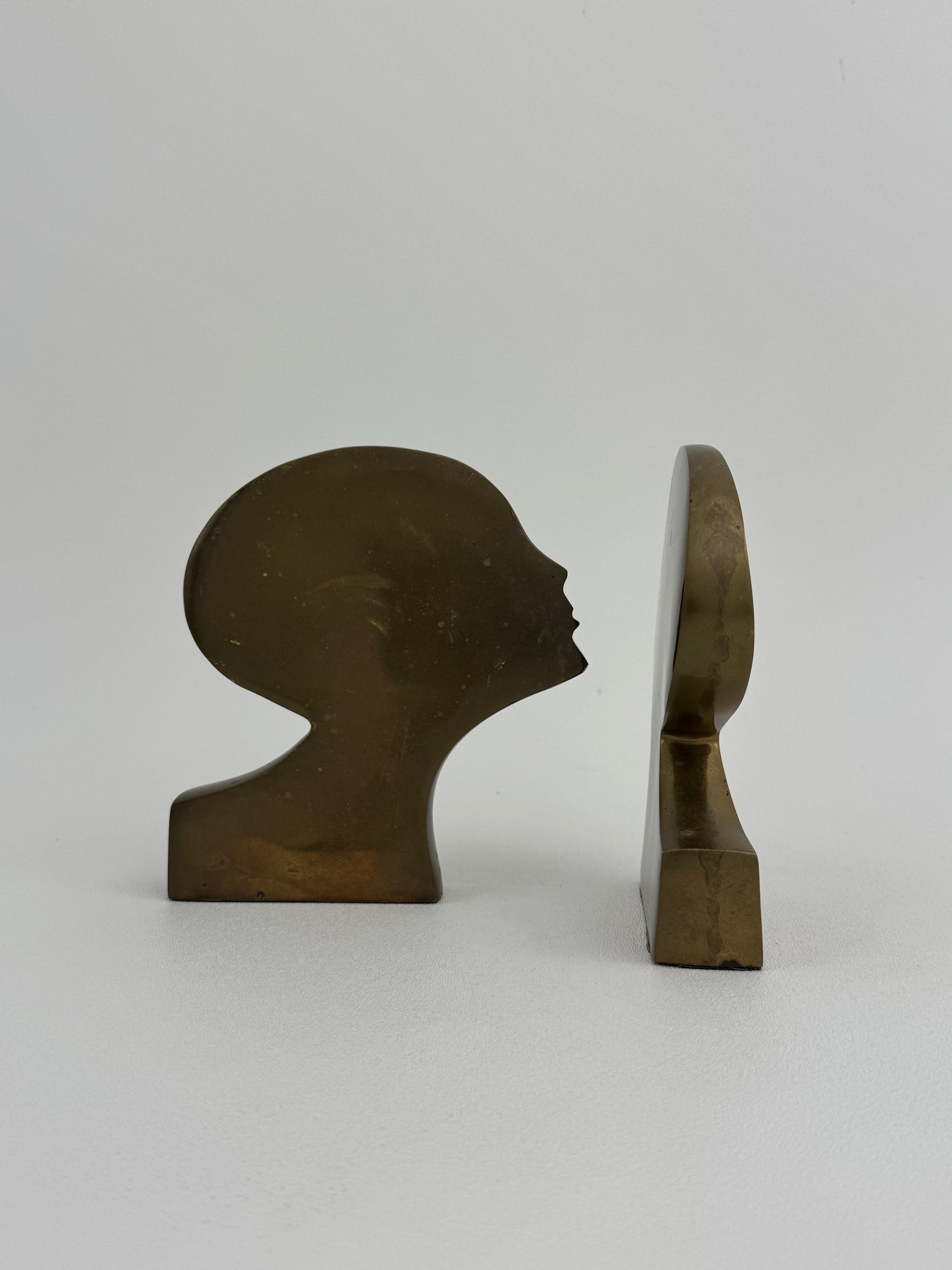 Rare Mid-Century Modern Brass Kissing Profile Sculptures-A Pair