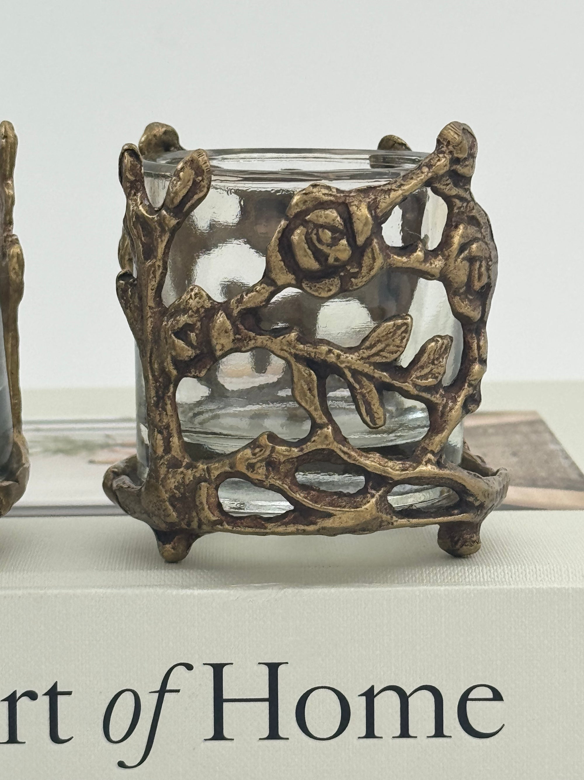 Vintage Brass Floral Candleholders-A Pair