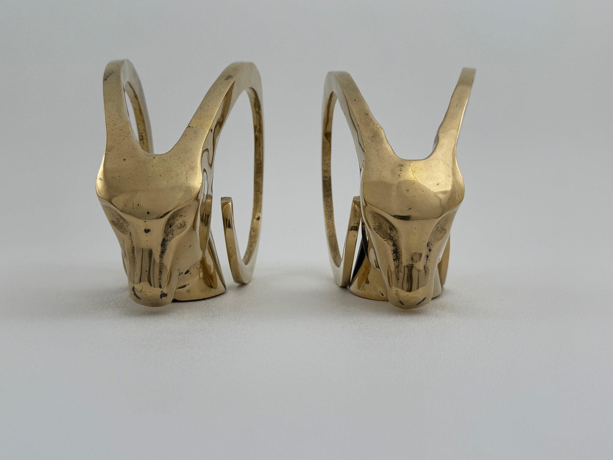 Vintage Brass Rams with Curled Horns-A Pair