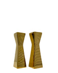 Vintage Polished Brass Geometric Candle Holders | Mid-Century Modern |Art Deco Revival Sculptural Pair