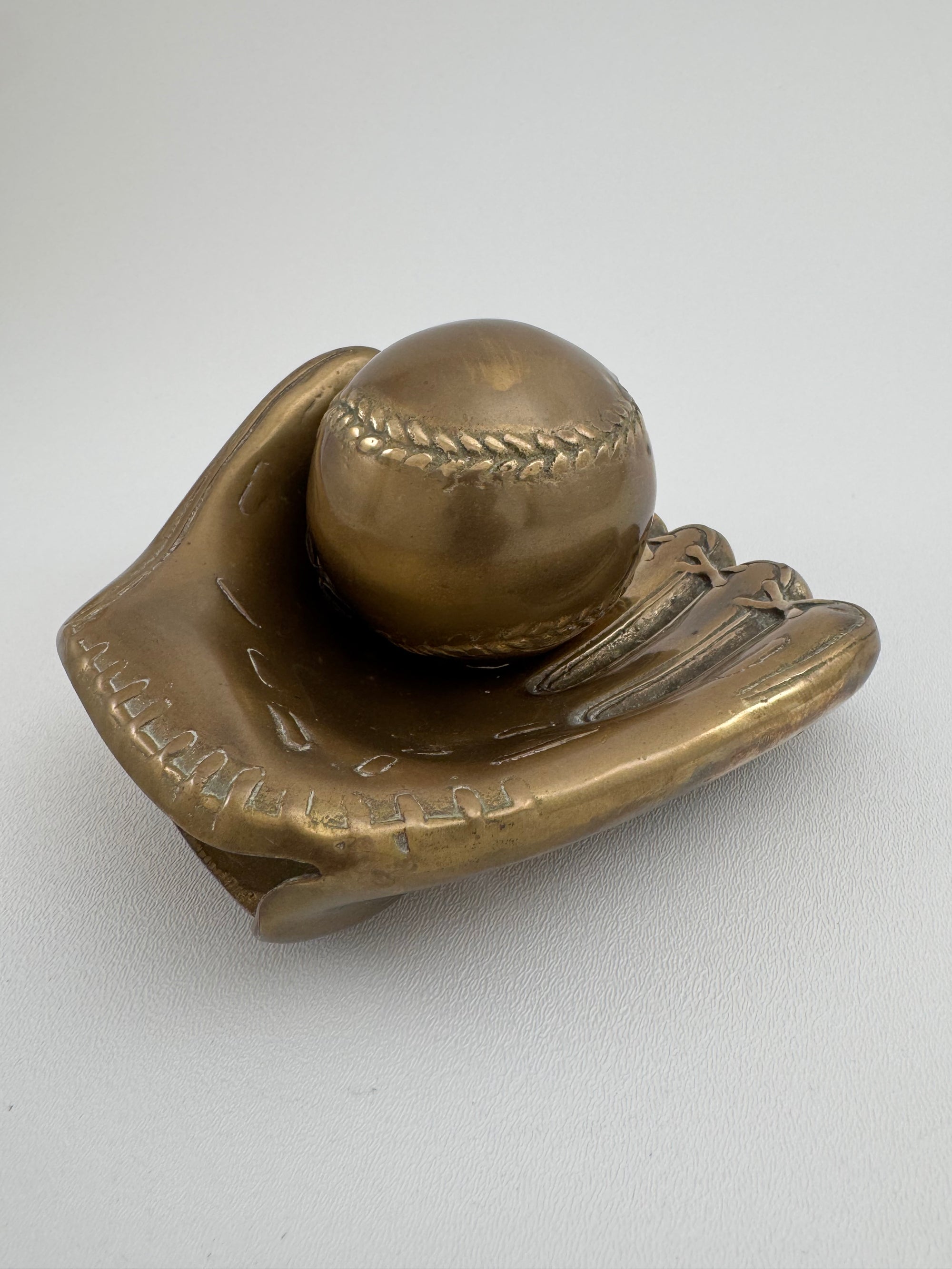 Vintage Brass Baseball Glove and Ball-A Two Piece Set