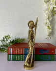 Vintage Brass Knight in Armor with Shield and Halberd Figurine