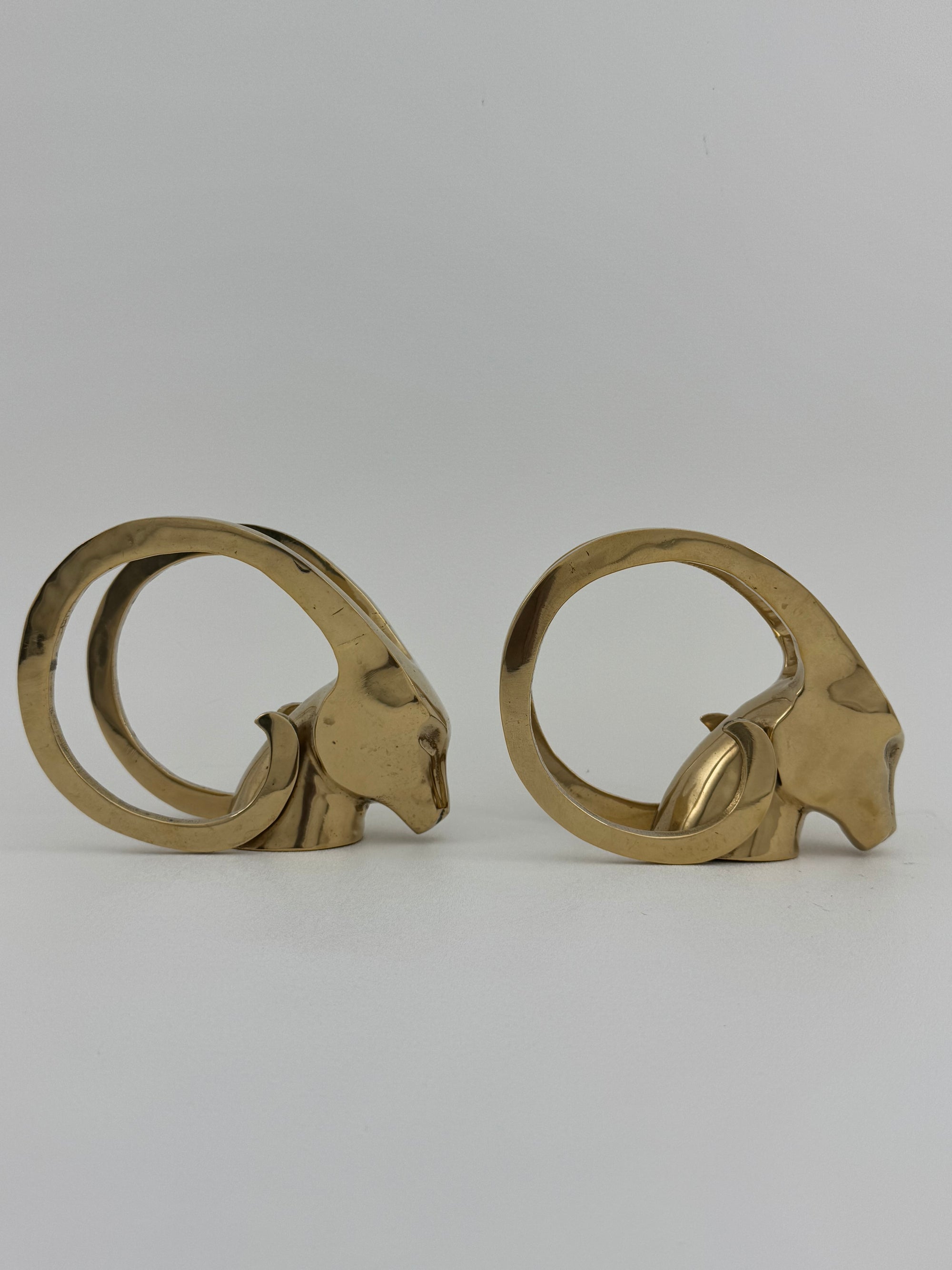 Vintage Brass Rams with Curled Horns-A Pair