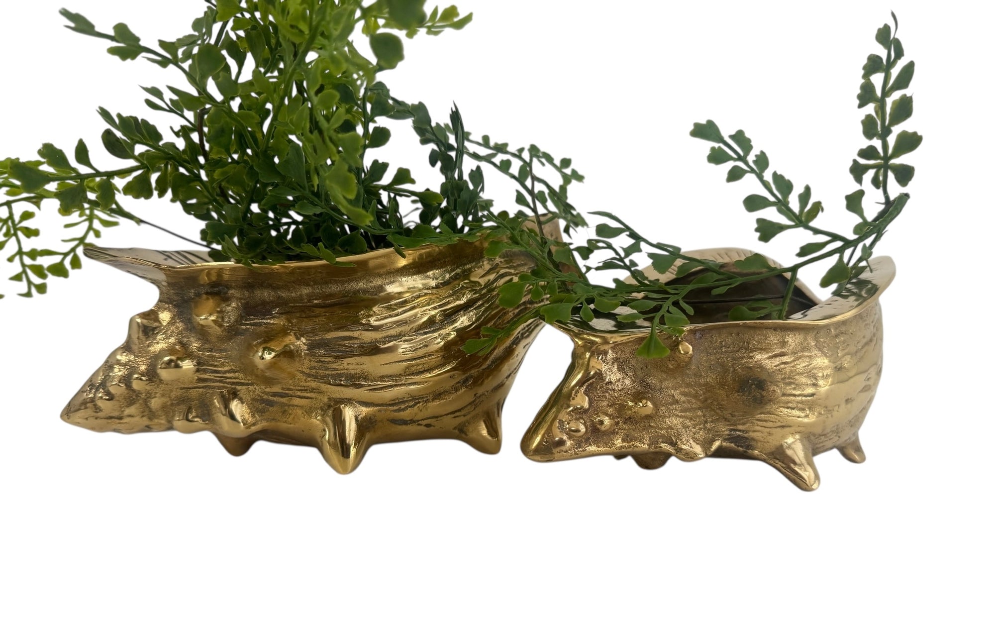 Pair of Vintage Brass Conch Shell Planters