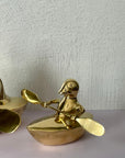 Vintage Brass Duck and Duckling Paddling Boats-A Pair