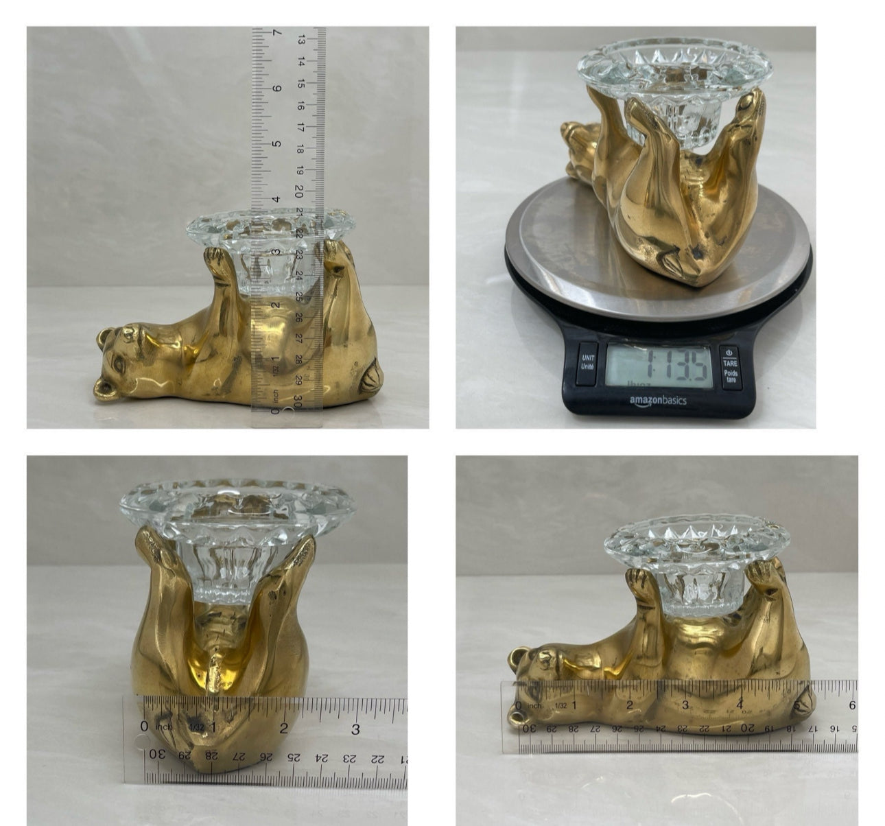 Vintage Brass Bear Candleholder