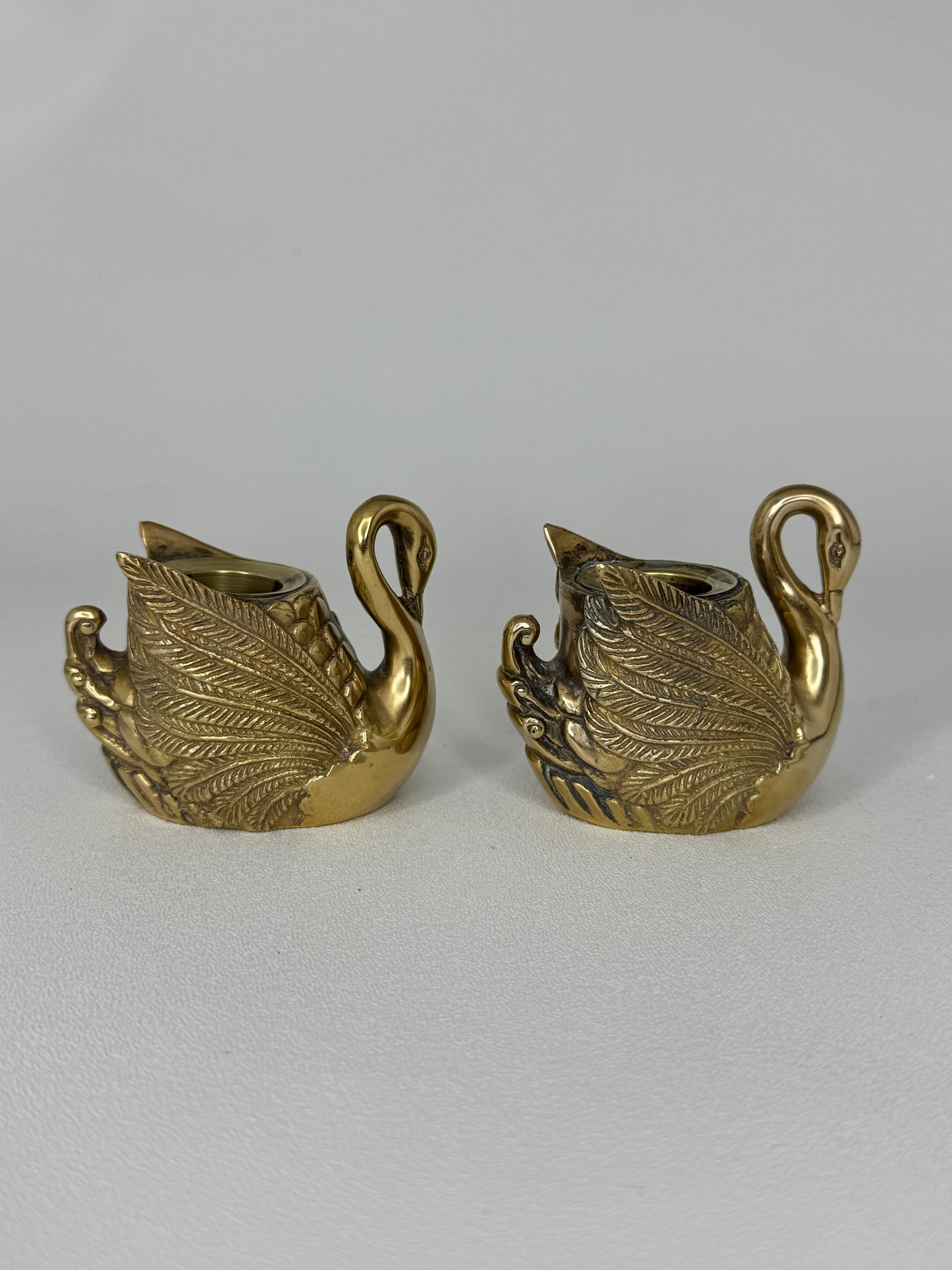 Pair of Vintage Brass Swan Candlestick Holders- Mid-Century Taper Candle Holders