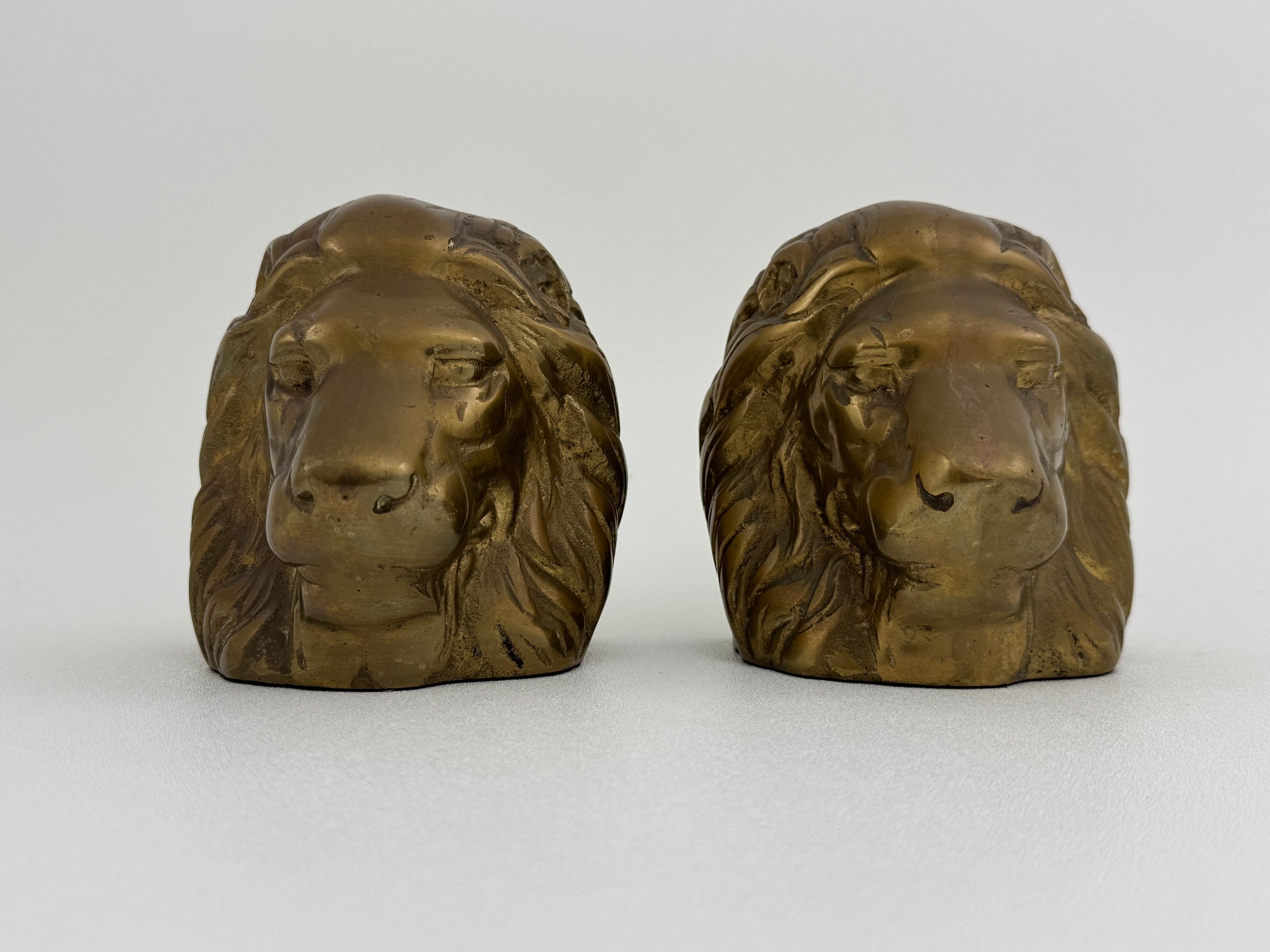Vintage Brass Lion Bookends- A Pair