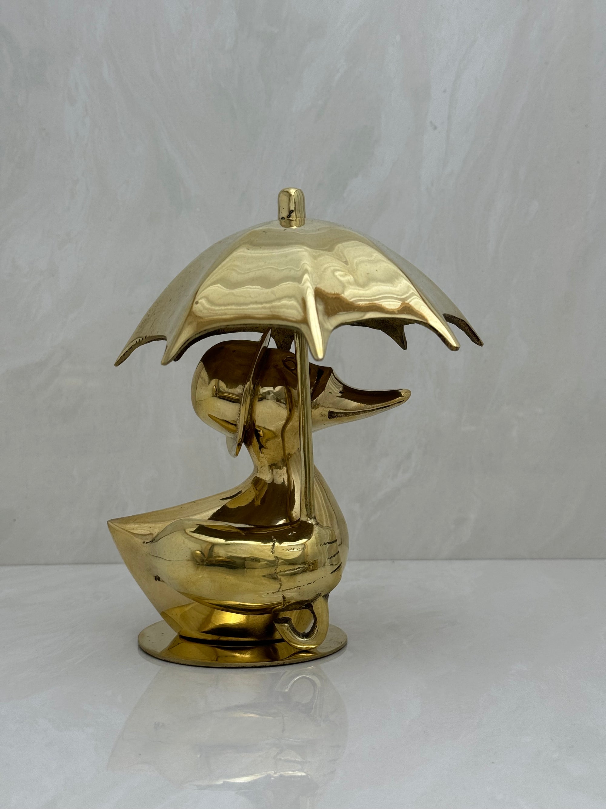 Vintage Brass Duck Under Umbrella