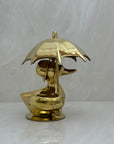 Vintage Brass Duck Under Umbrella