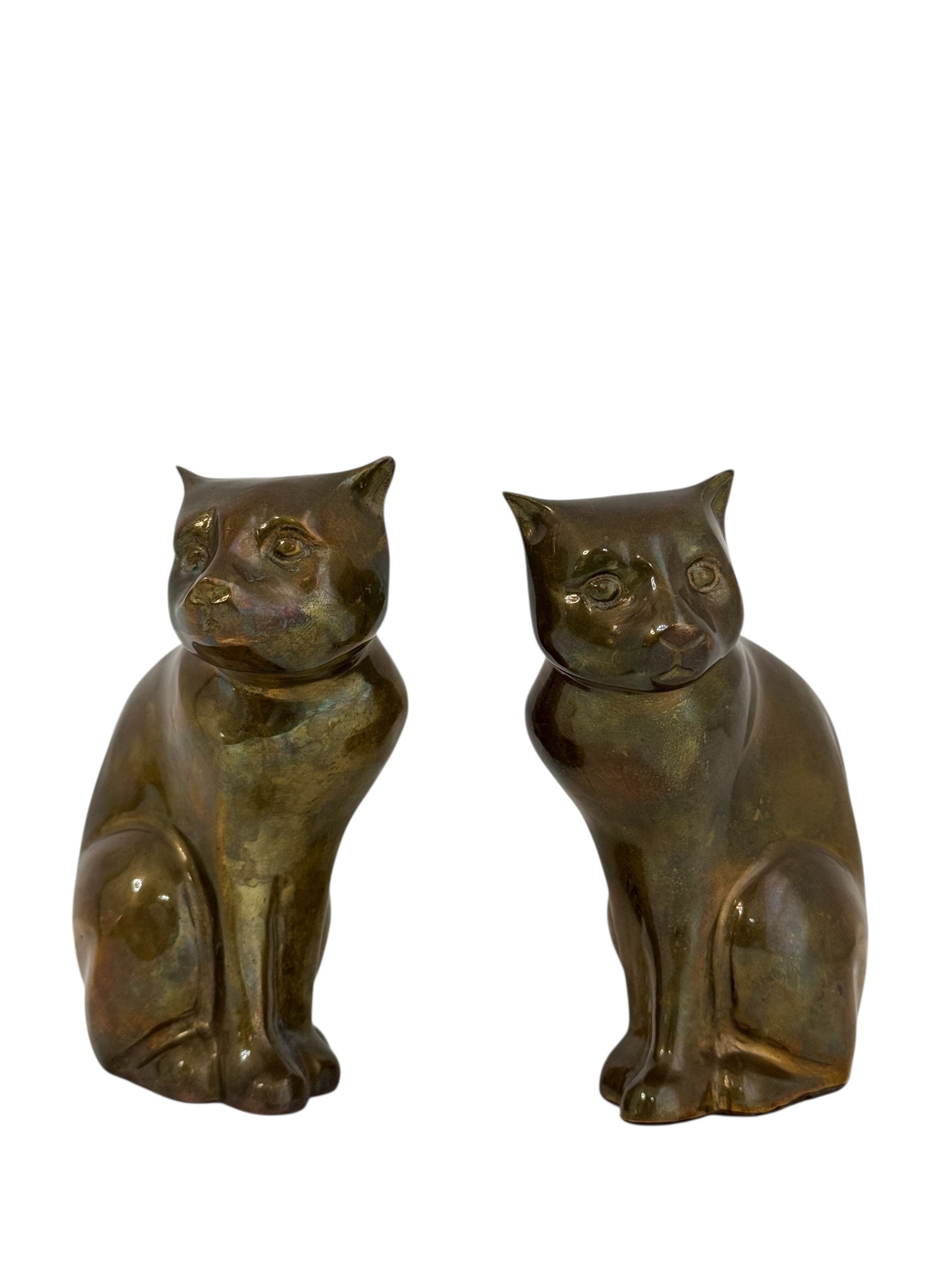 Vintage Brass Cat Sculptures — Mid-Century Modern Pair