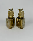 Vintage Brass Mice Reading Books Atop a Slice of Cheese-A Pair