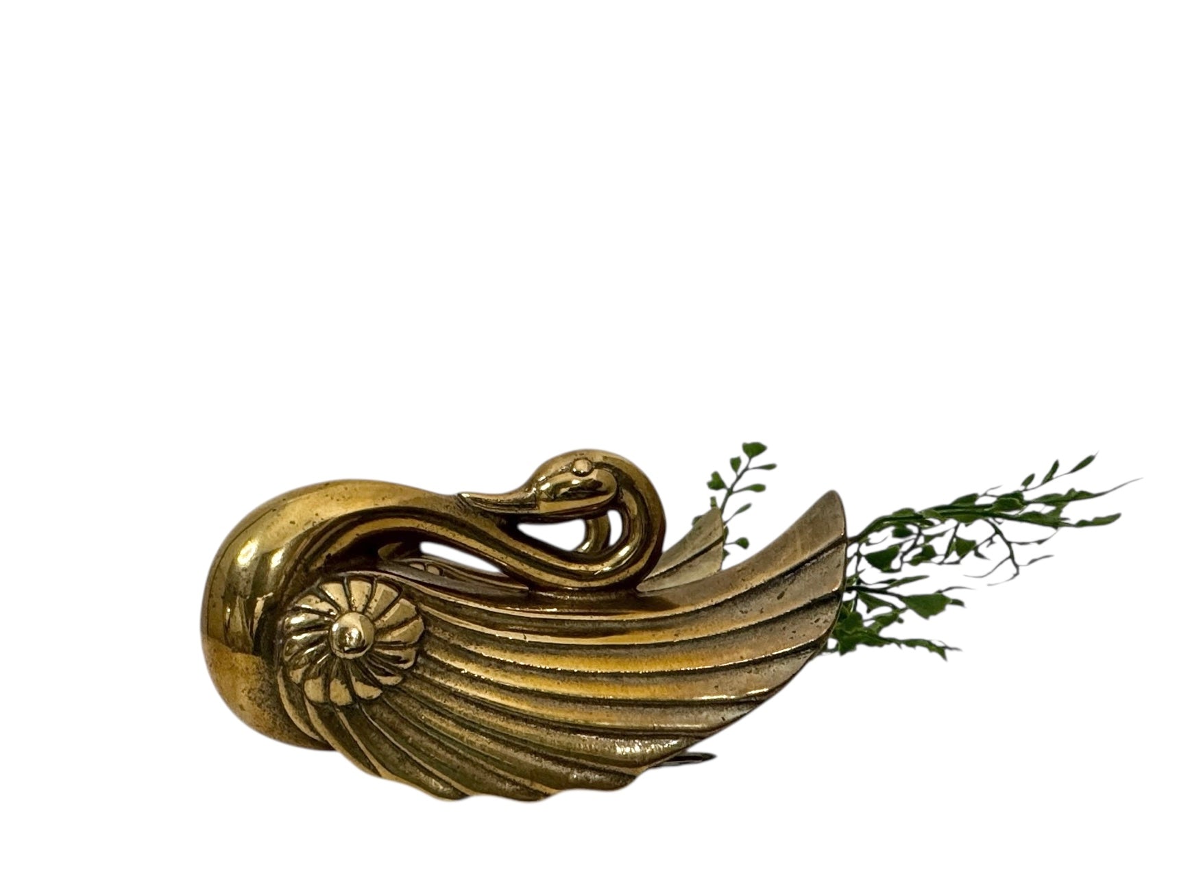 Pair of Vintage Brass Swan Wall Pockets / Hanging Holders