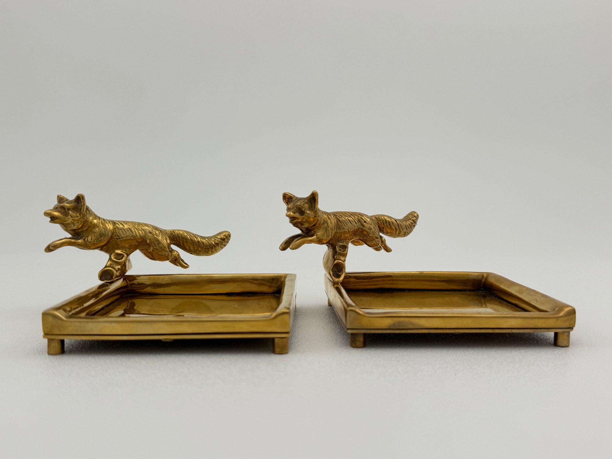 Vintage Brass Fox Trinket Dish-A Pair