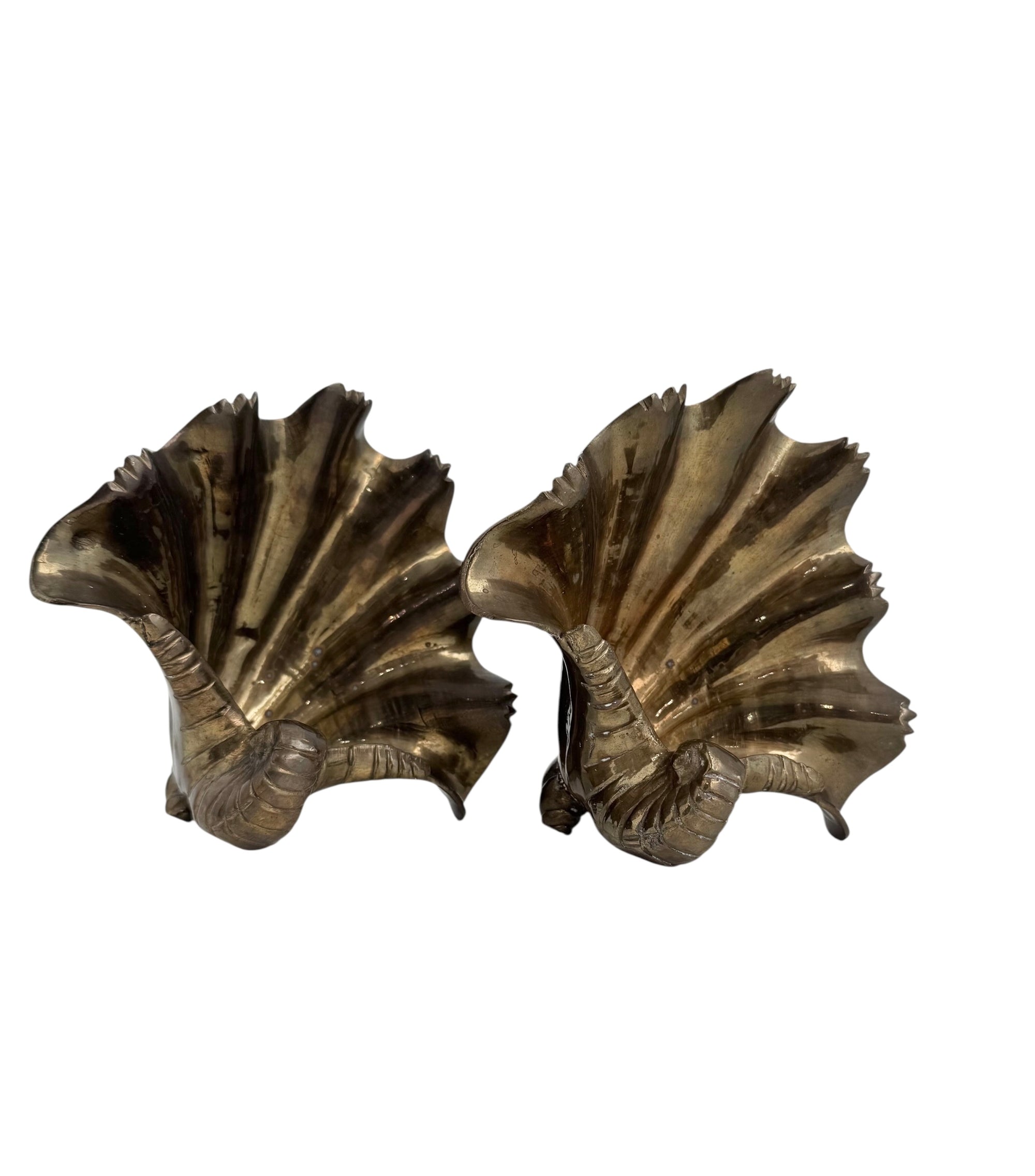 Vintage Brass Shell Dishes – Set of 2 Coastal Sculptural Accents