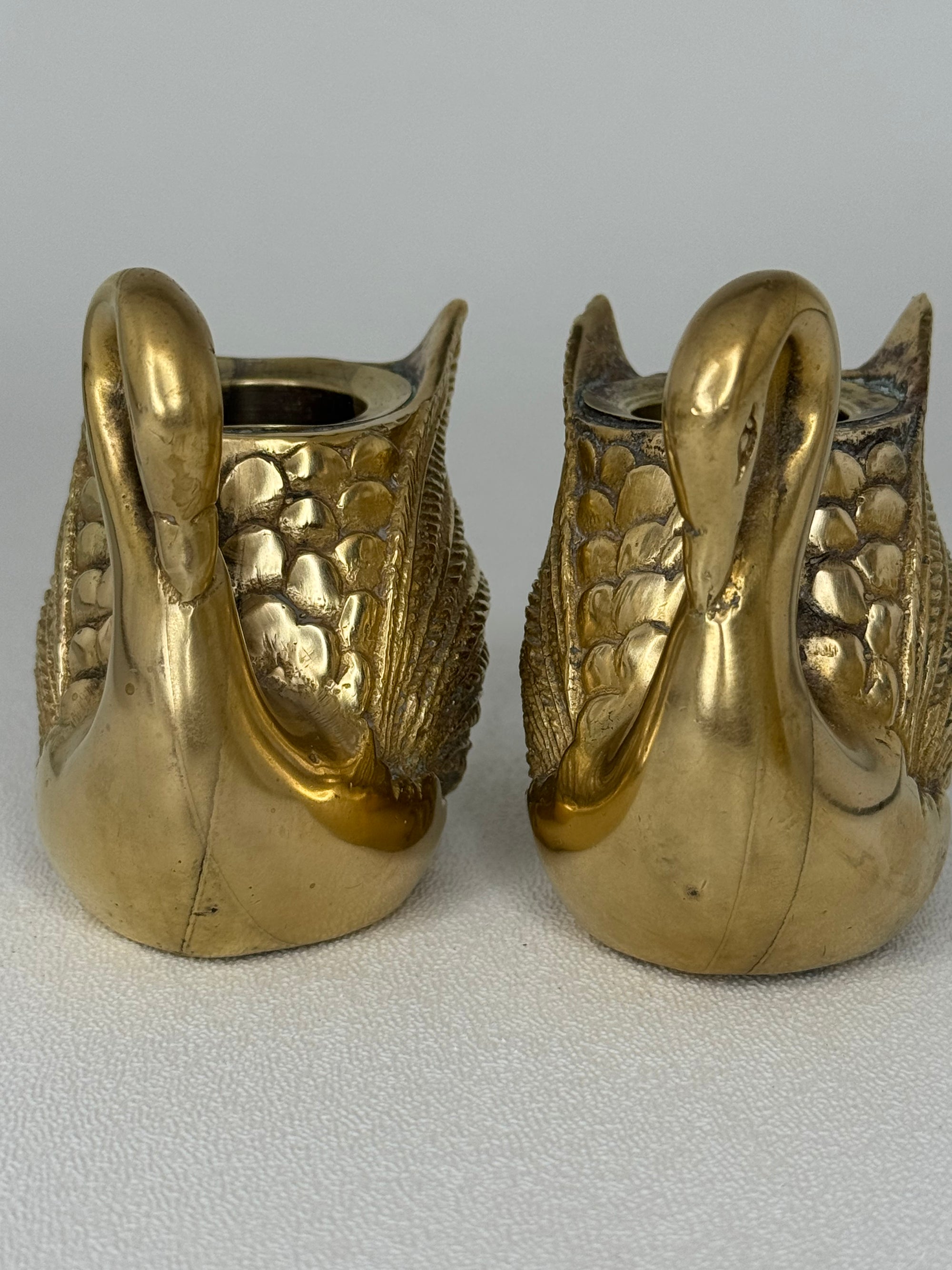 Pair of Vintage Brass Swan Candlestick Holders- Mid-Century Taper Candle Holders