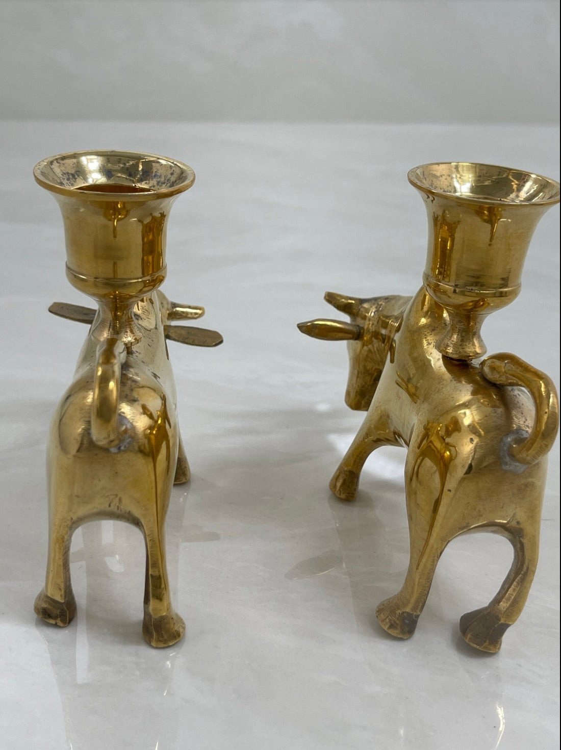 Vintage Brass Bull Candleholders