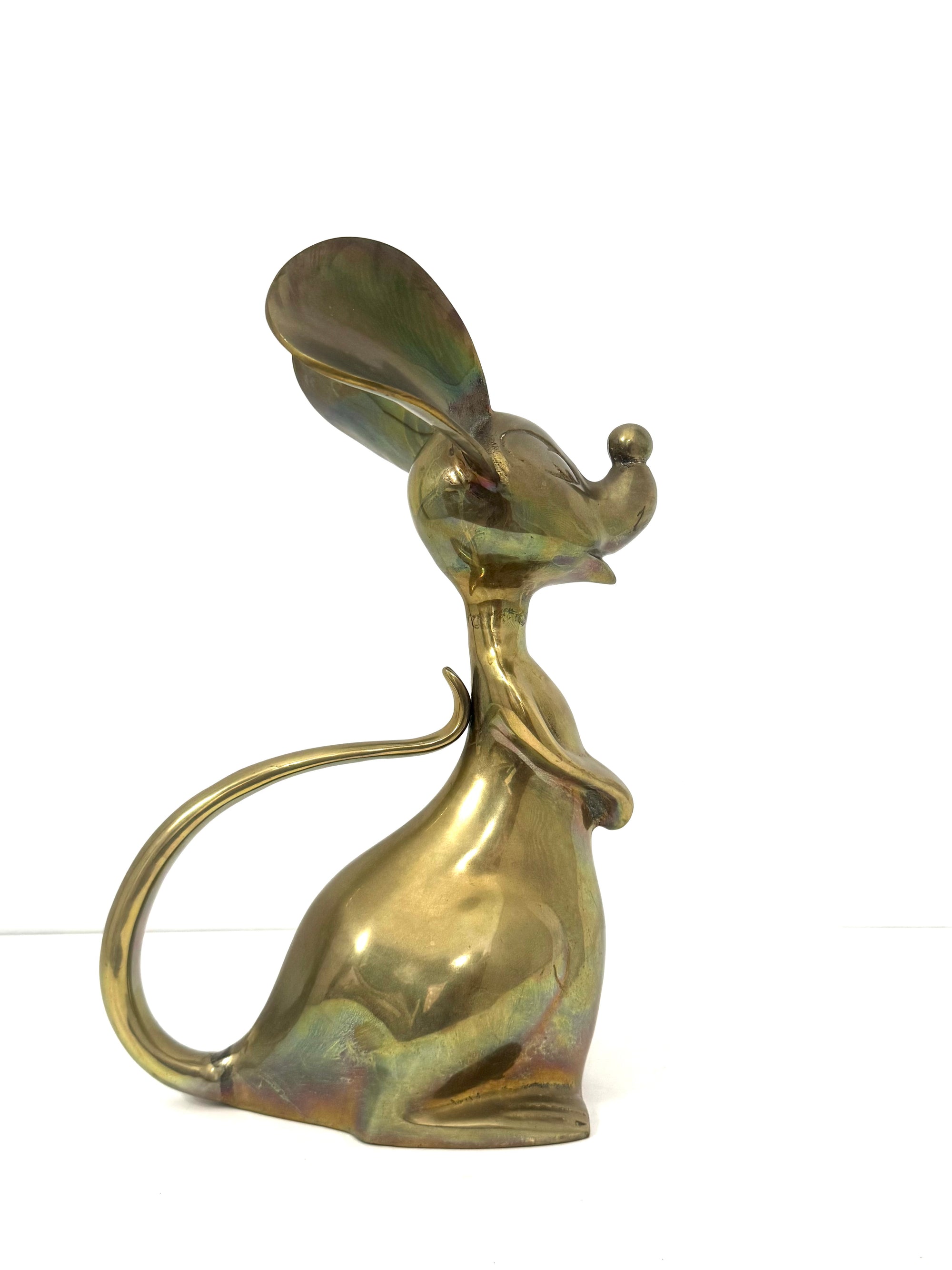 Grand Vintage Mid-Century Modern Brass Mouse Sculpture — Oversized Whimsical Art Accent