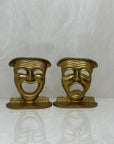 Vintage Brass Drama Masks Bookends- A Pair