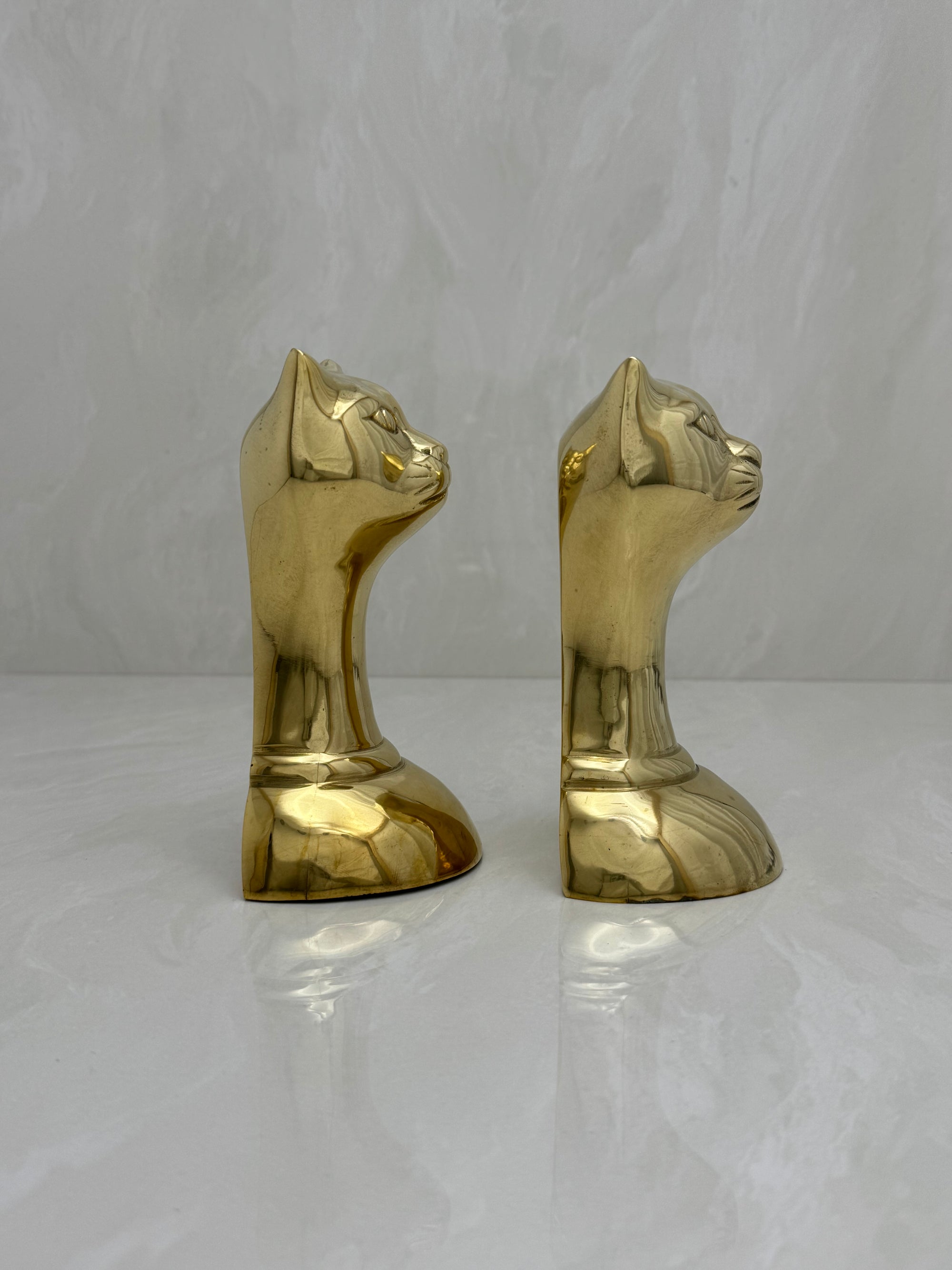 Vintage Brass Cat Head Bookends-A Pair