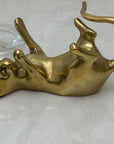 Vintage Brass Cat With Glass Candleholder