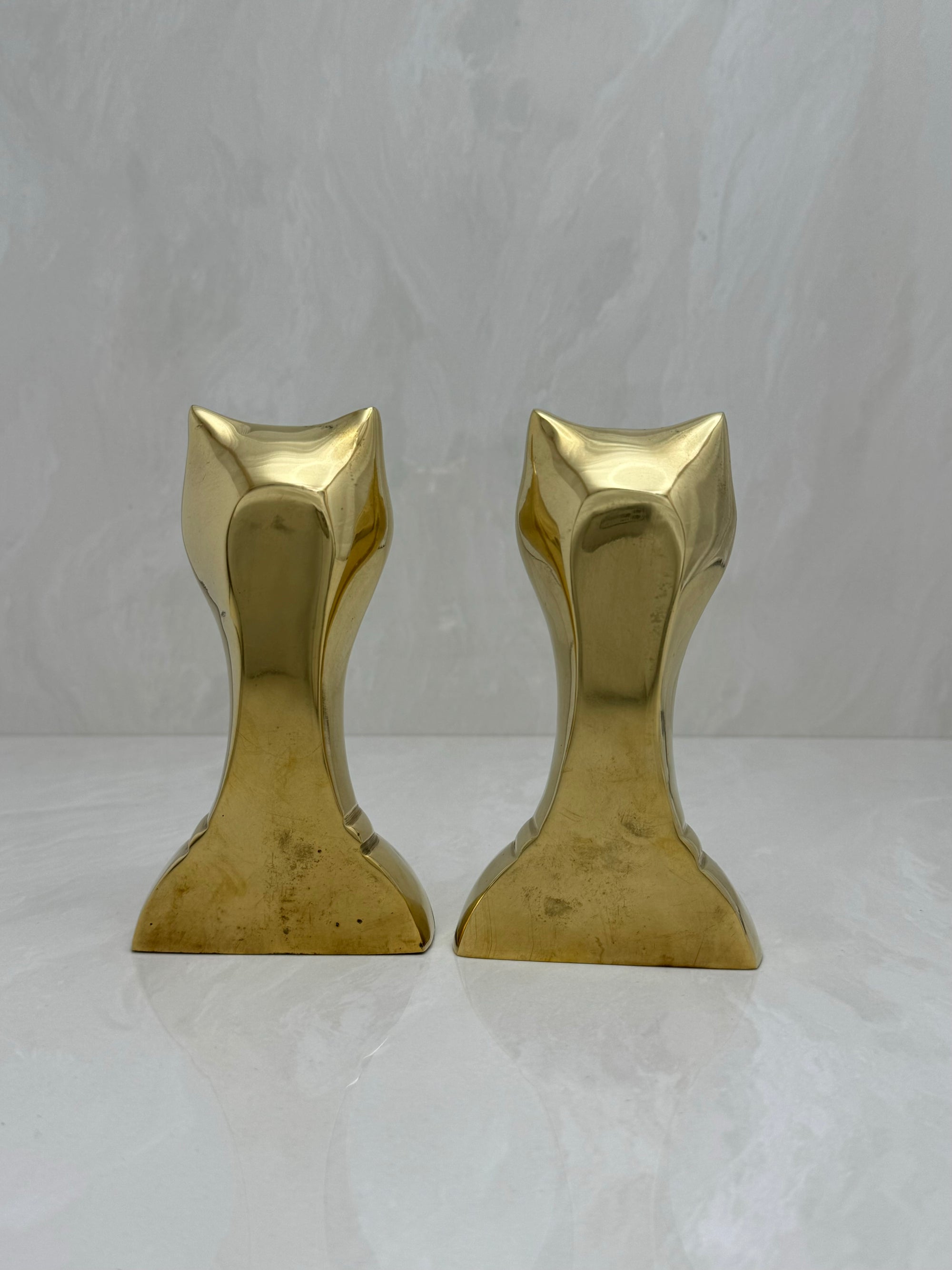 Vintage Brass Cat Head Bookends-A Pair