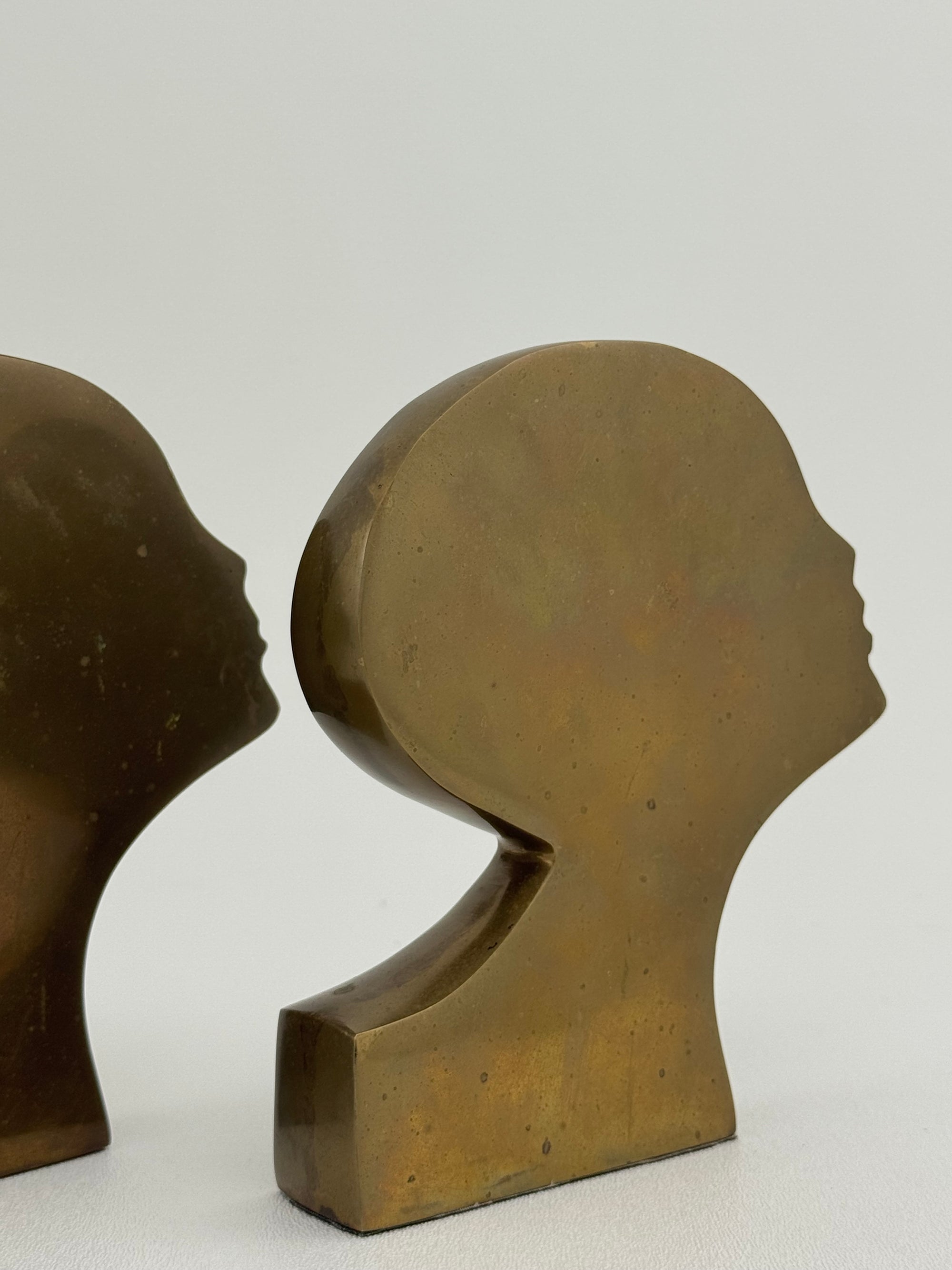 Rare Mid-Century Modern Brass Kissing Profile Sculptures-A Pair